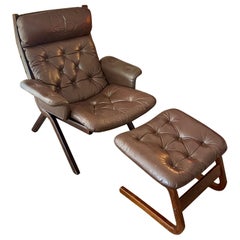 Magnifique chaise longue et tabouret vintage danois norvégien Ekornes "Uno".