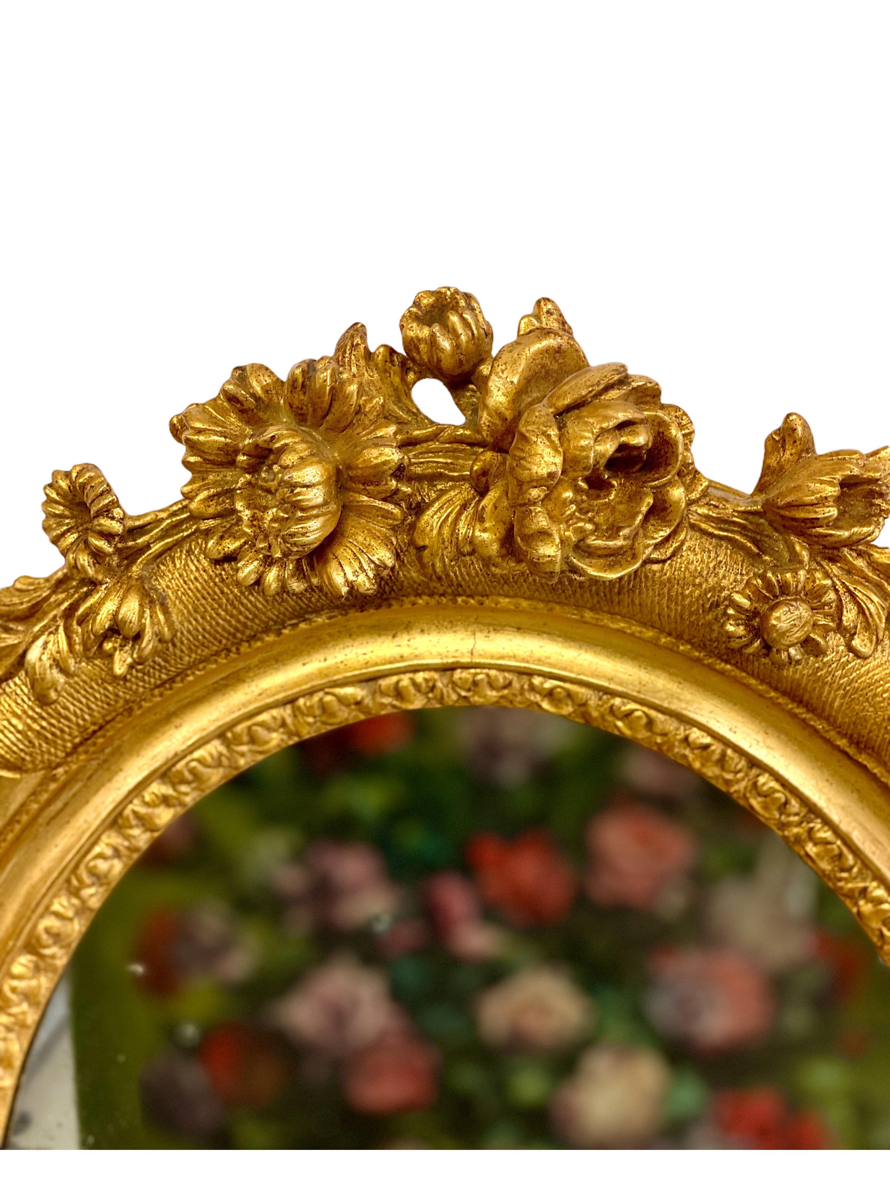 Romantic 19th Century Louis XVI Oval Mirror For Sale