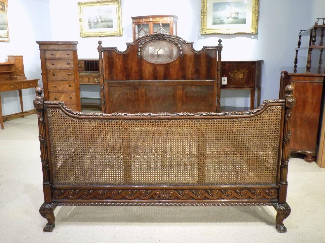 Beautifully Carved Mahogany Edwardian Period Double Bed 4