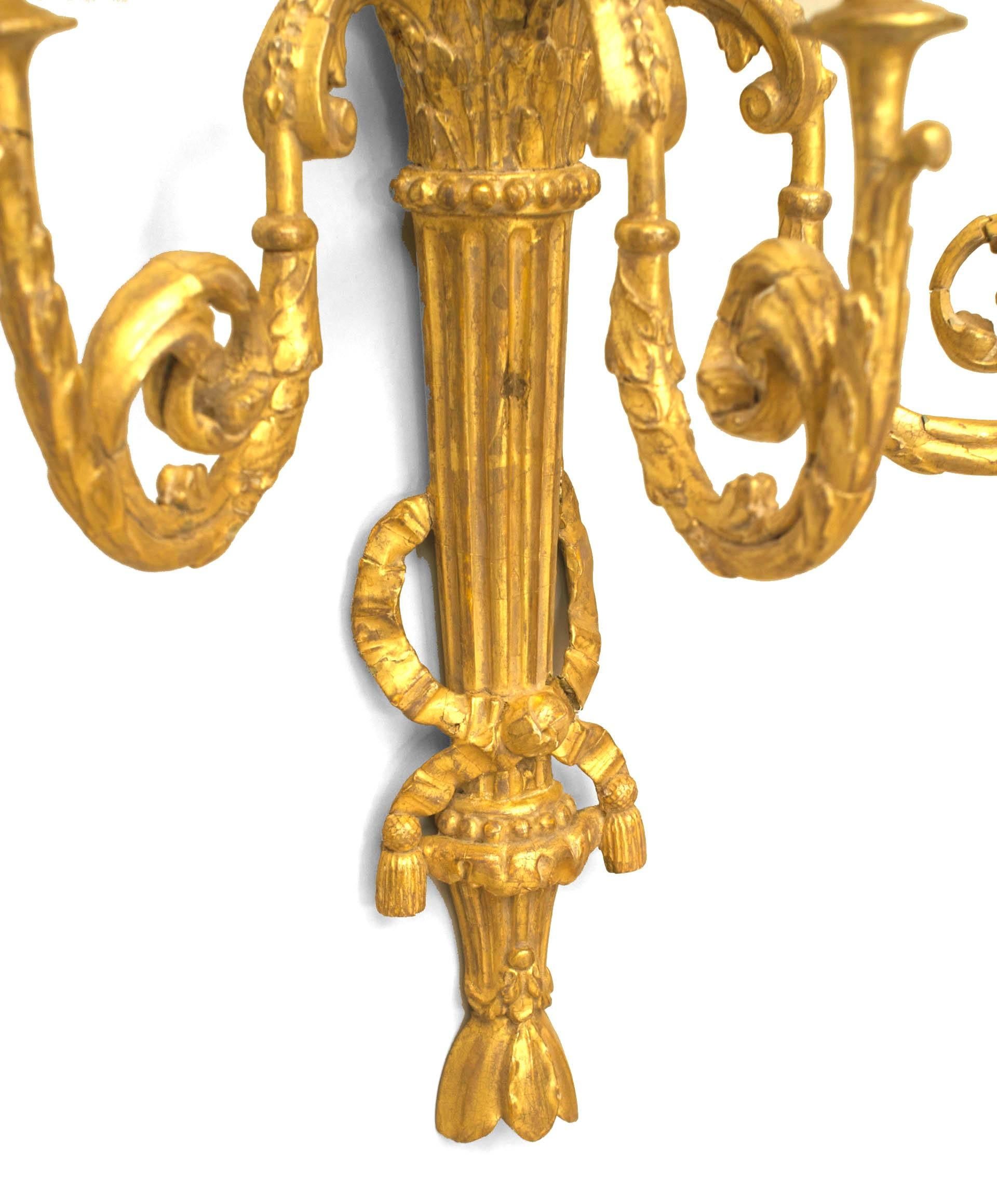 Giltwood Pair of French Louis XVI Gilt Wooden Wall Sconces For Sale