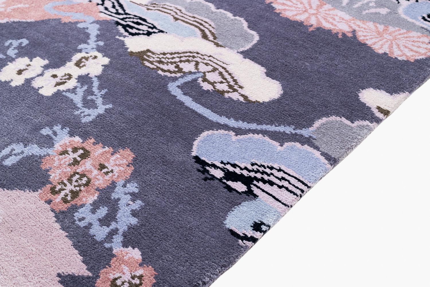 Nepalese Beautifully Muted Purple, Blue and Pink Silk and Wool Blend Rug