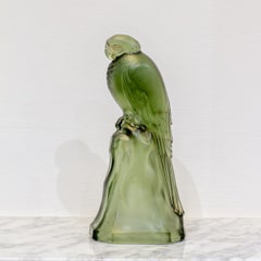 Belgian Art Nouveau Green Glass Parrot by Val Saint Lambert