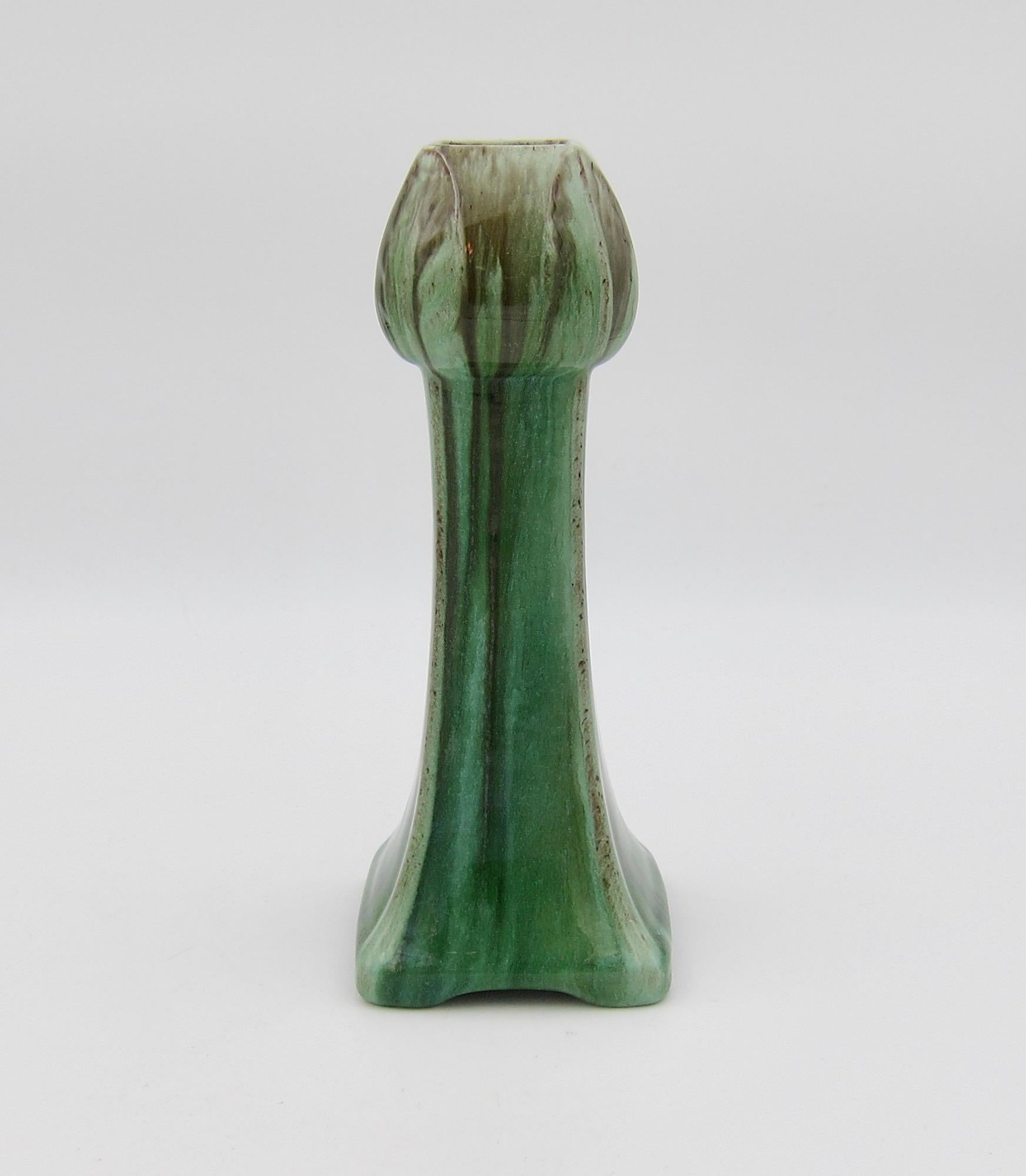 Glazed Belgian Art Nouveau Style Drip Glaze Tulip Vase