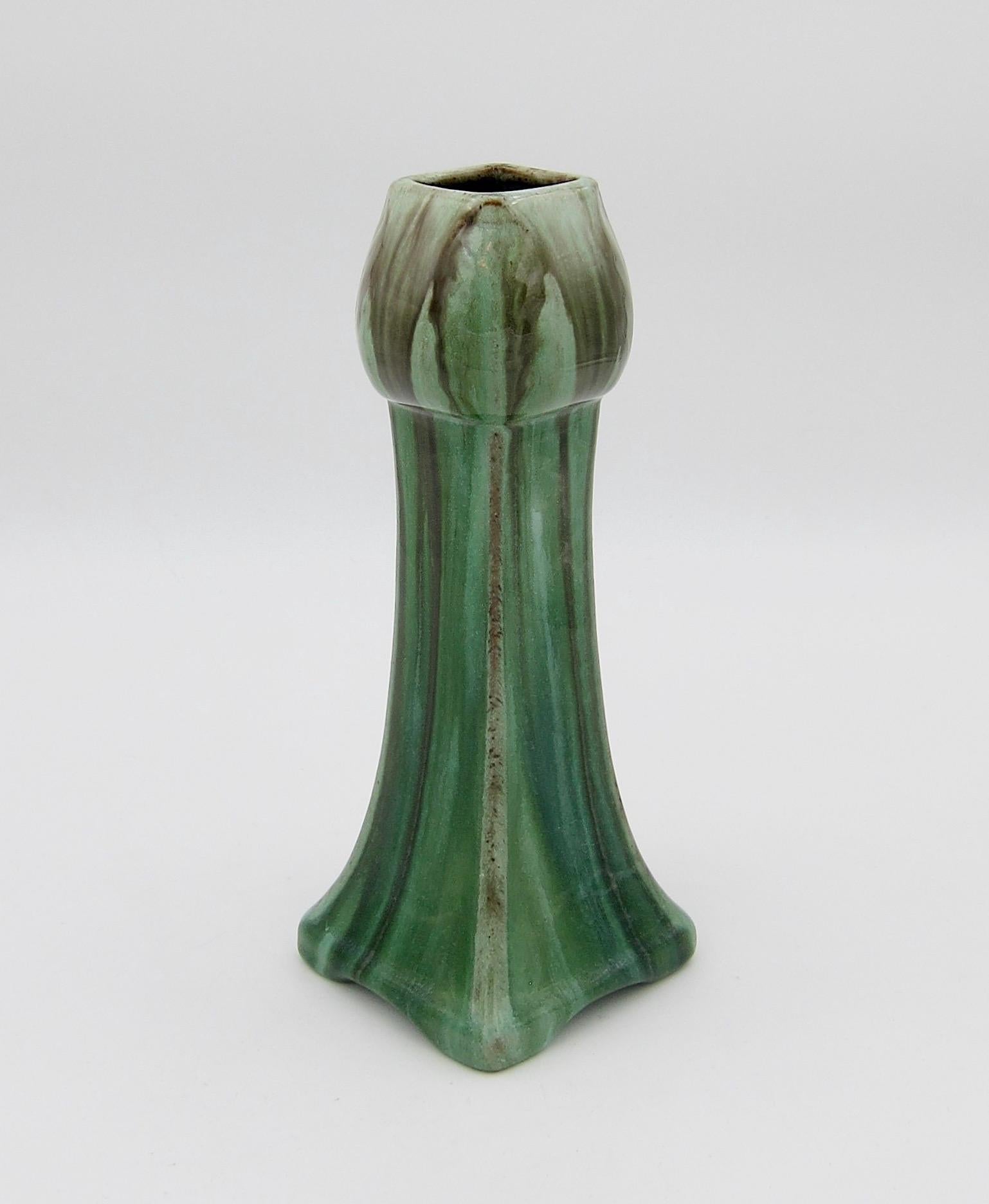 Pottery Belgian Art Nouveau Style Drip Glaze Tulip Vase