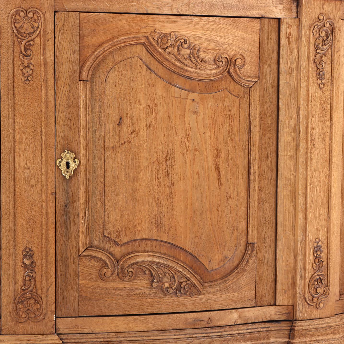 Carved A Belgian Oak Bowfront Buffet / Sideboard, C. 1900. For Sale