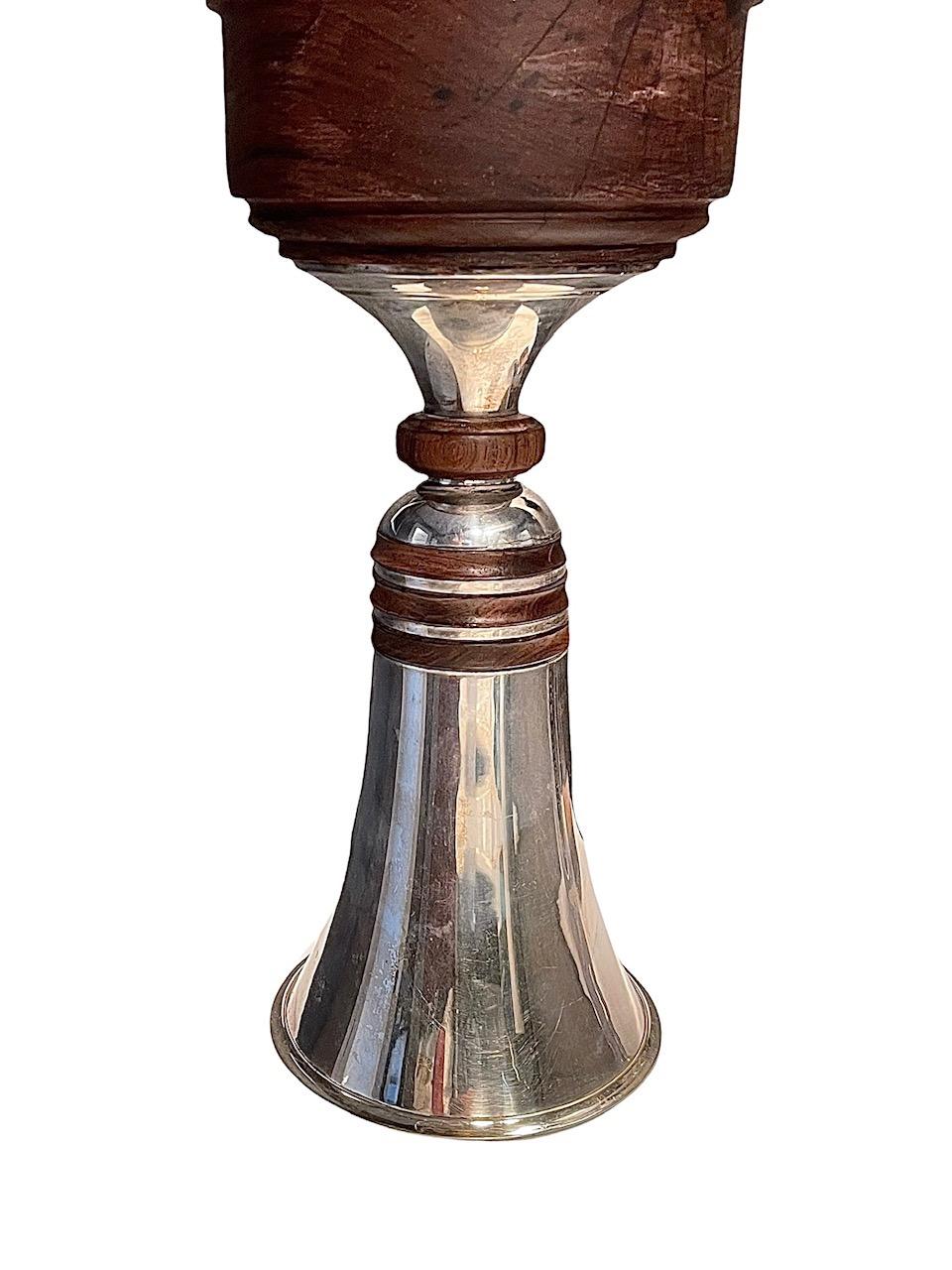 Belgian Sterling Silver Vase on Wood Stand, by Brussels Wolfers, circa 1950 In Fair Condition For Sale In North Miami, FL