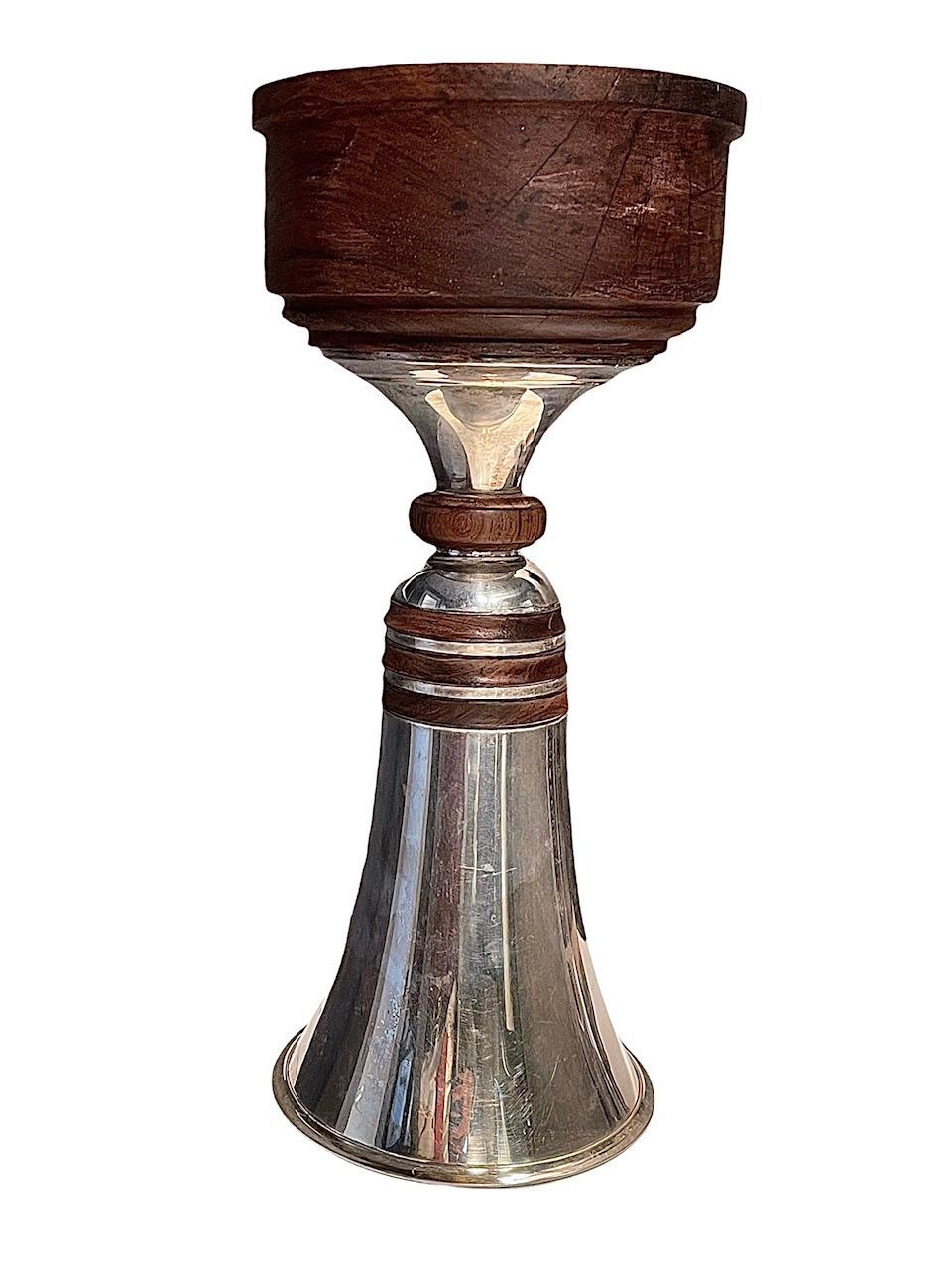 20th Century Belgian Sterling Silver Vase on Wood Stand, by Brussels Wolfers, circa 1950 For Sale