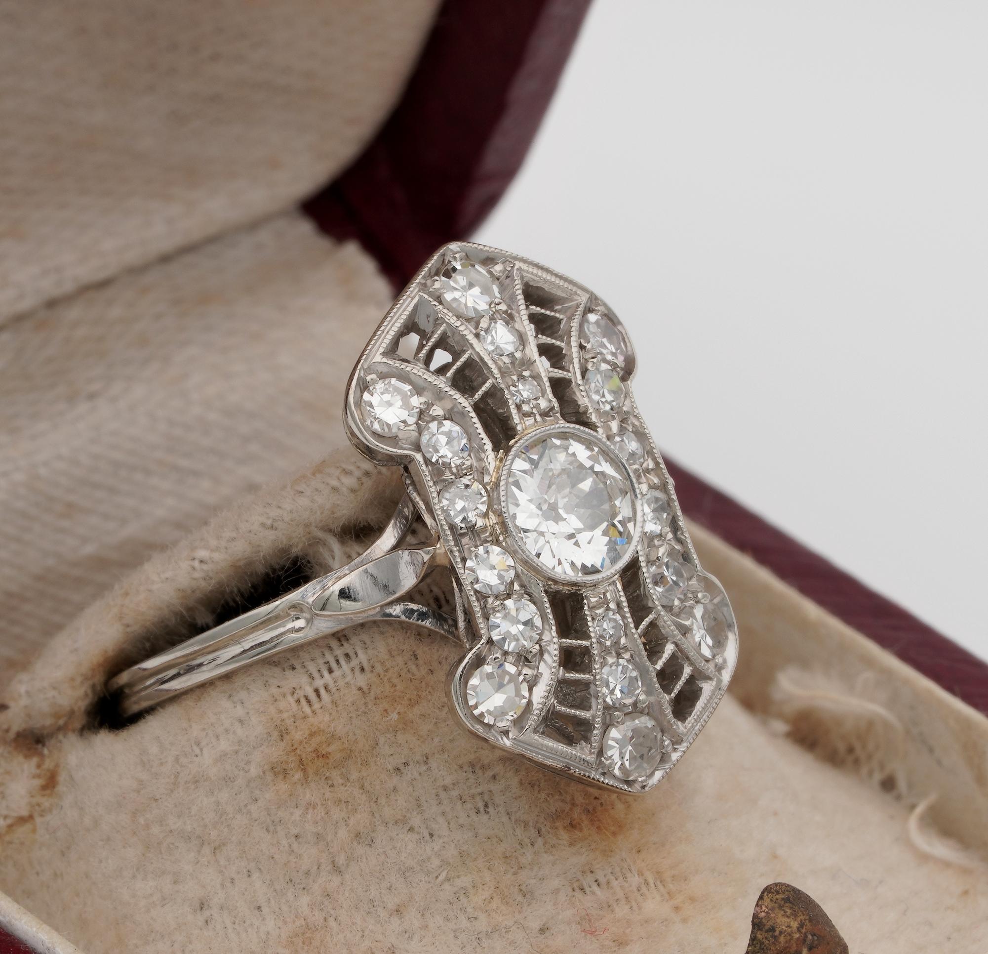 Old European Cut A Belle Epoque .90 Ct Diamond Panel Ring For Sale