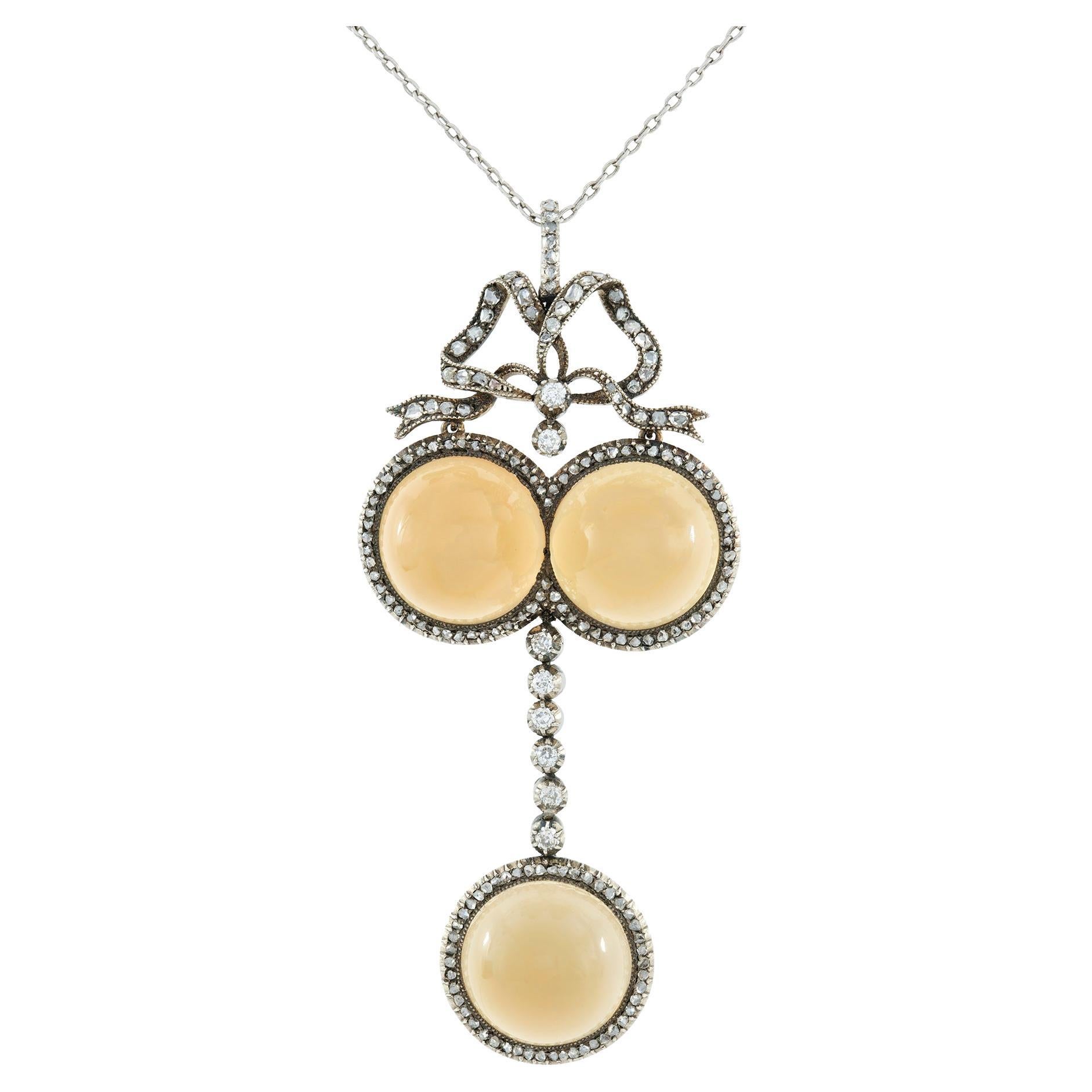 Belle Epoque Chalcedony and Diamond Pendant / Necklace For Sale