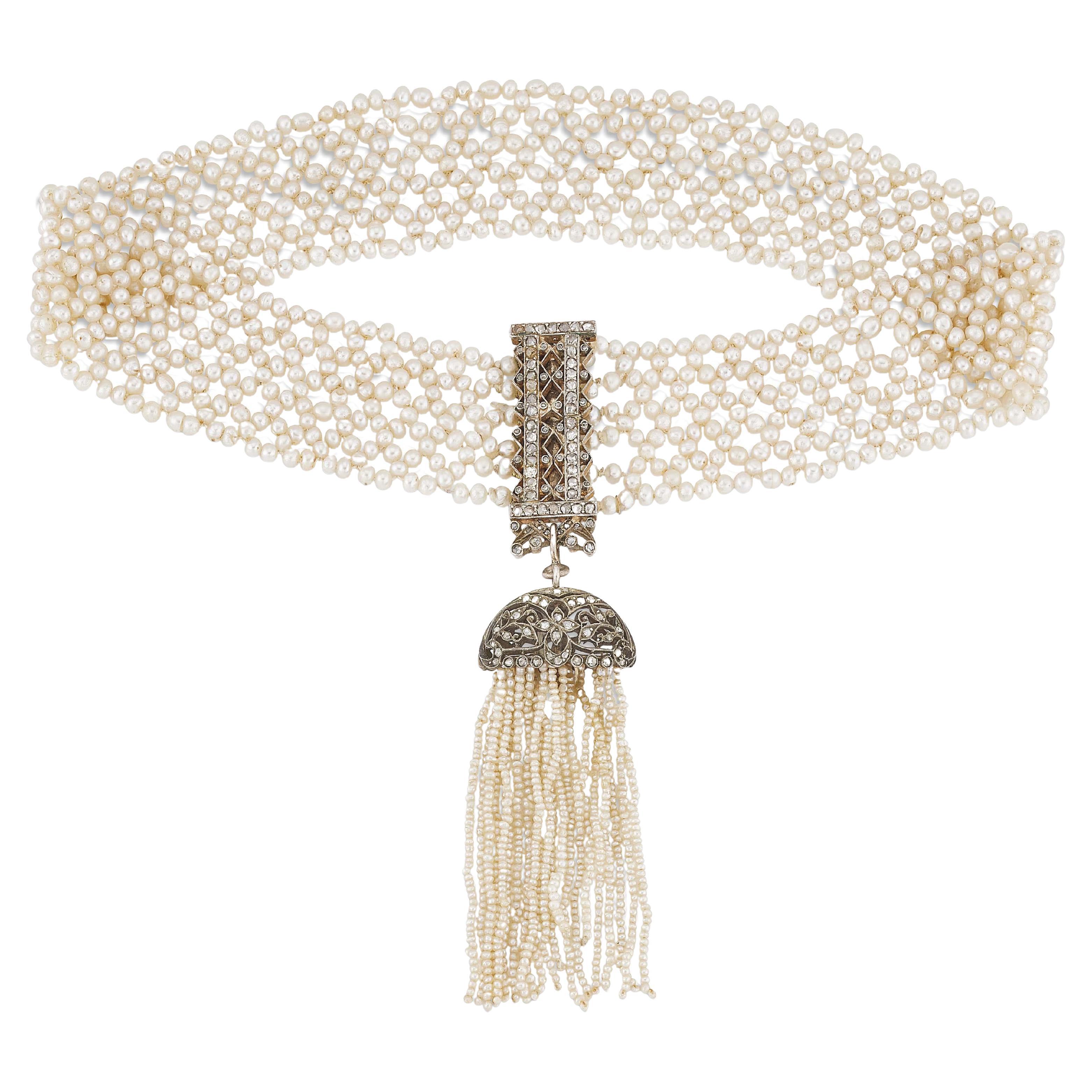 Belle Epoqué Diamond and Seed Pearl Choker French, circa 1910