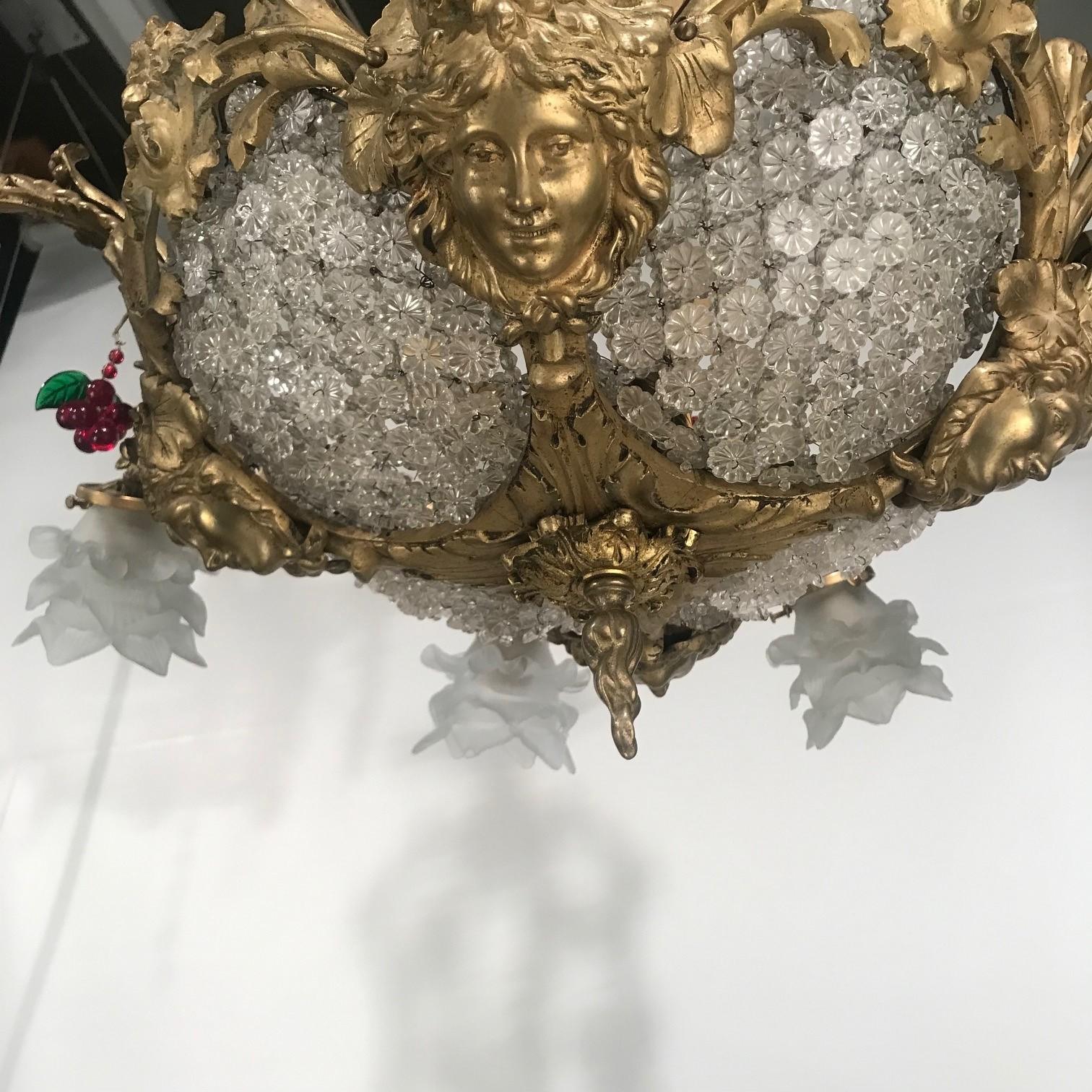A Belle Epoque Eight Arm Chandelier Modelled with Dionysis/Bacchus Masks  For Sale 6