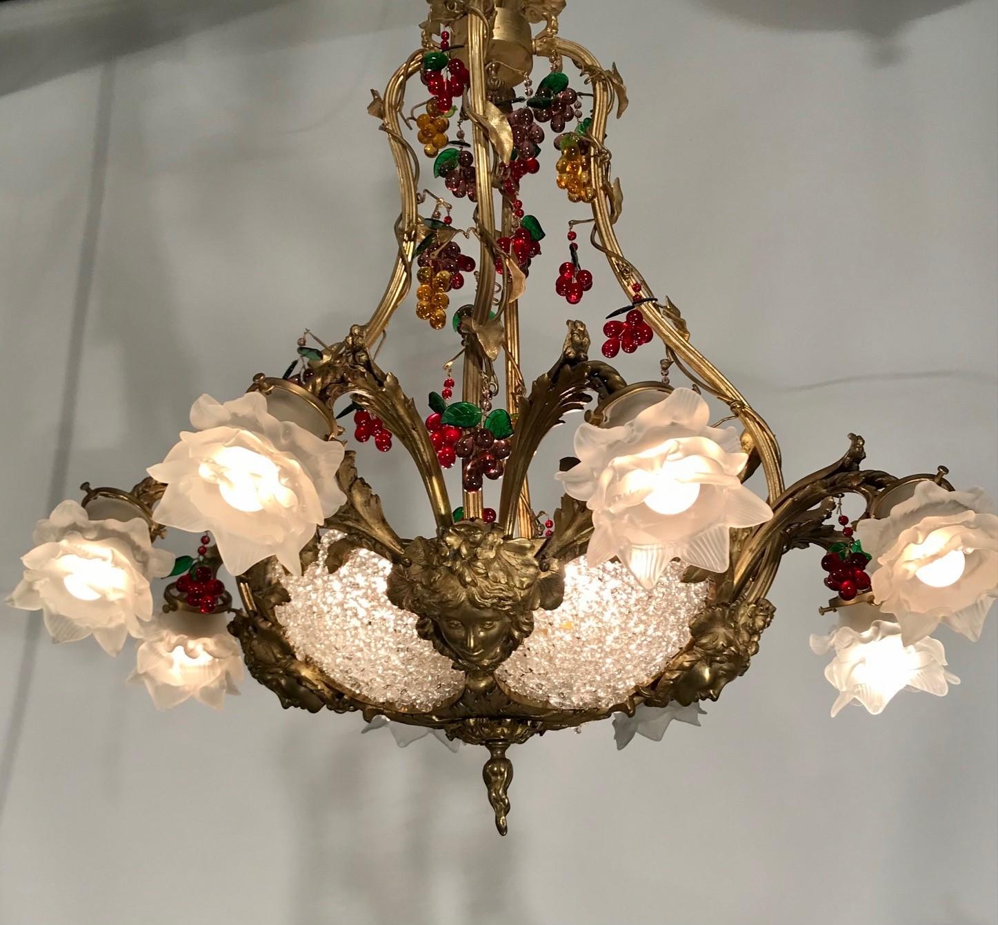 A Belle Epoque Eight Arm Chandelier Modelled with Dionysis/Bacchus Masks  For Sale 11