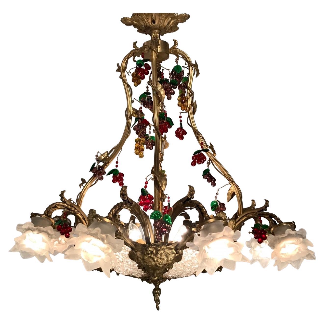 A Belle Epoque Eight Arm Chandelier Modelled with Dionysis/Bacchus Masks 