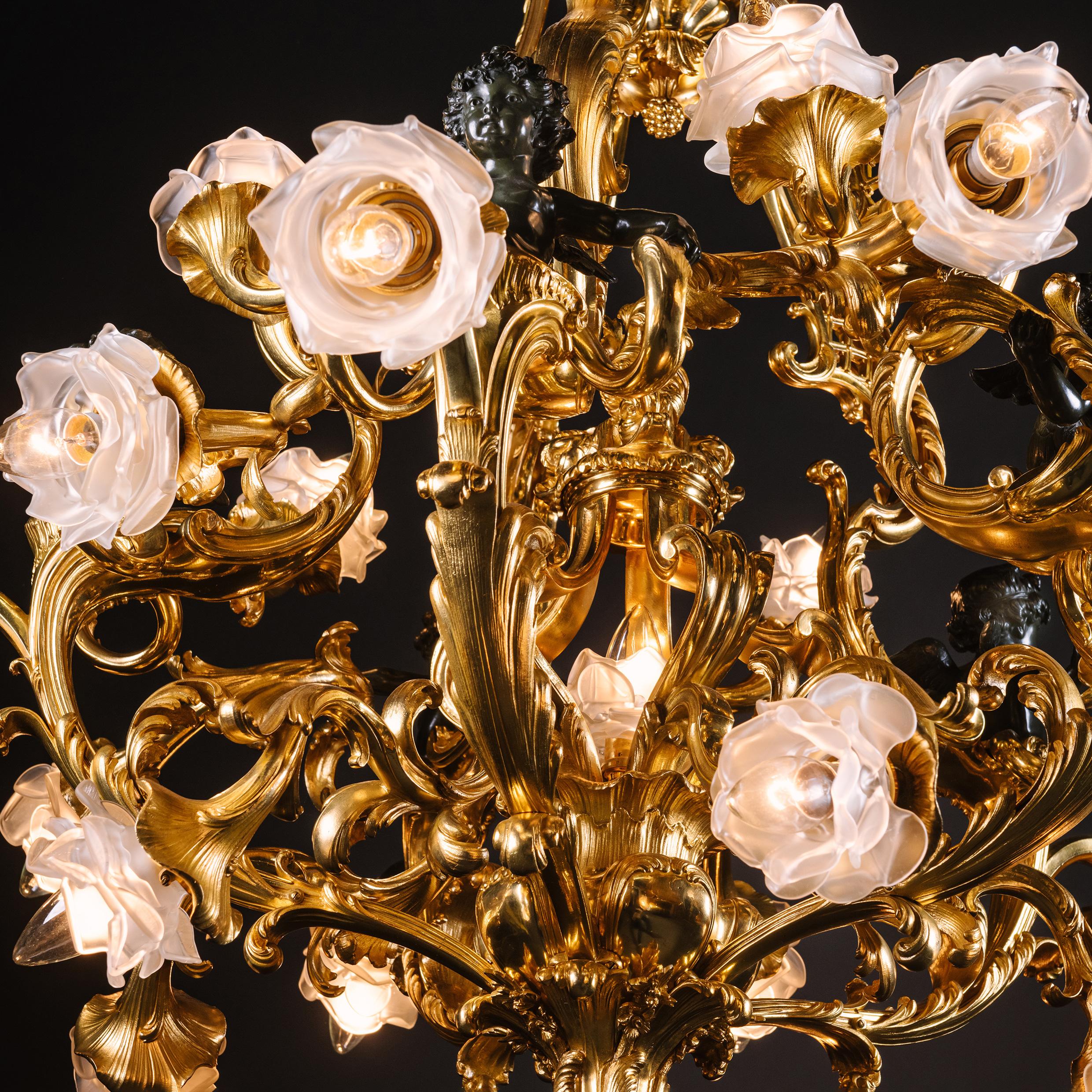 French Belle Epoque Gilt and Patinated Bronze Twenty-One Light Chandelier For Sale
