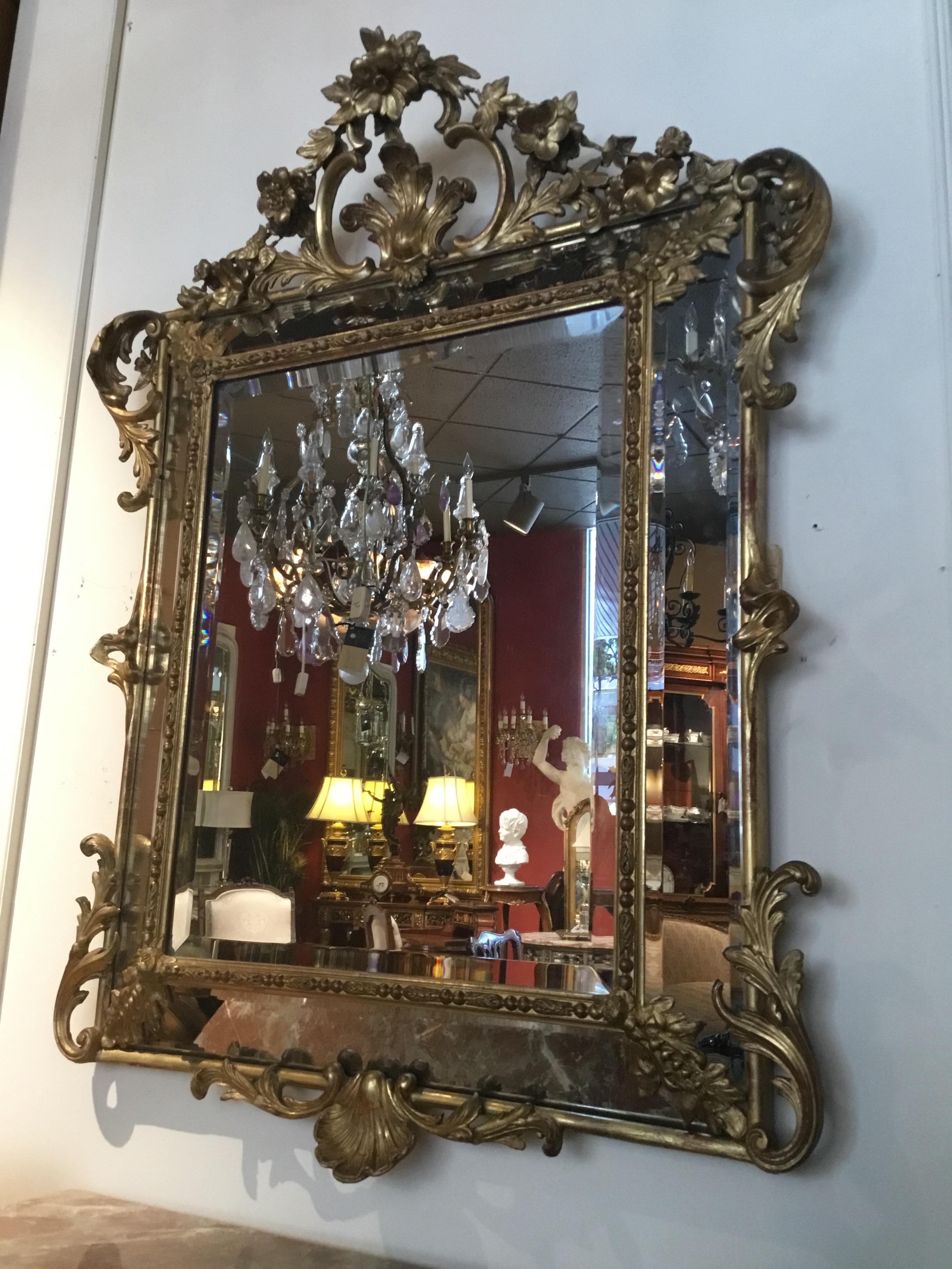 French Belle Époque Gilt Gesso Cushion Mirror circa 1900 with Open Fret Work For Sale