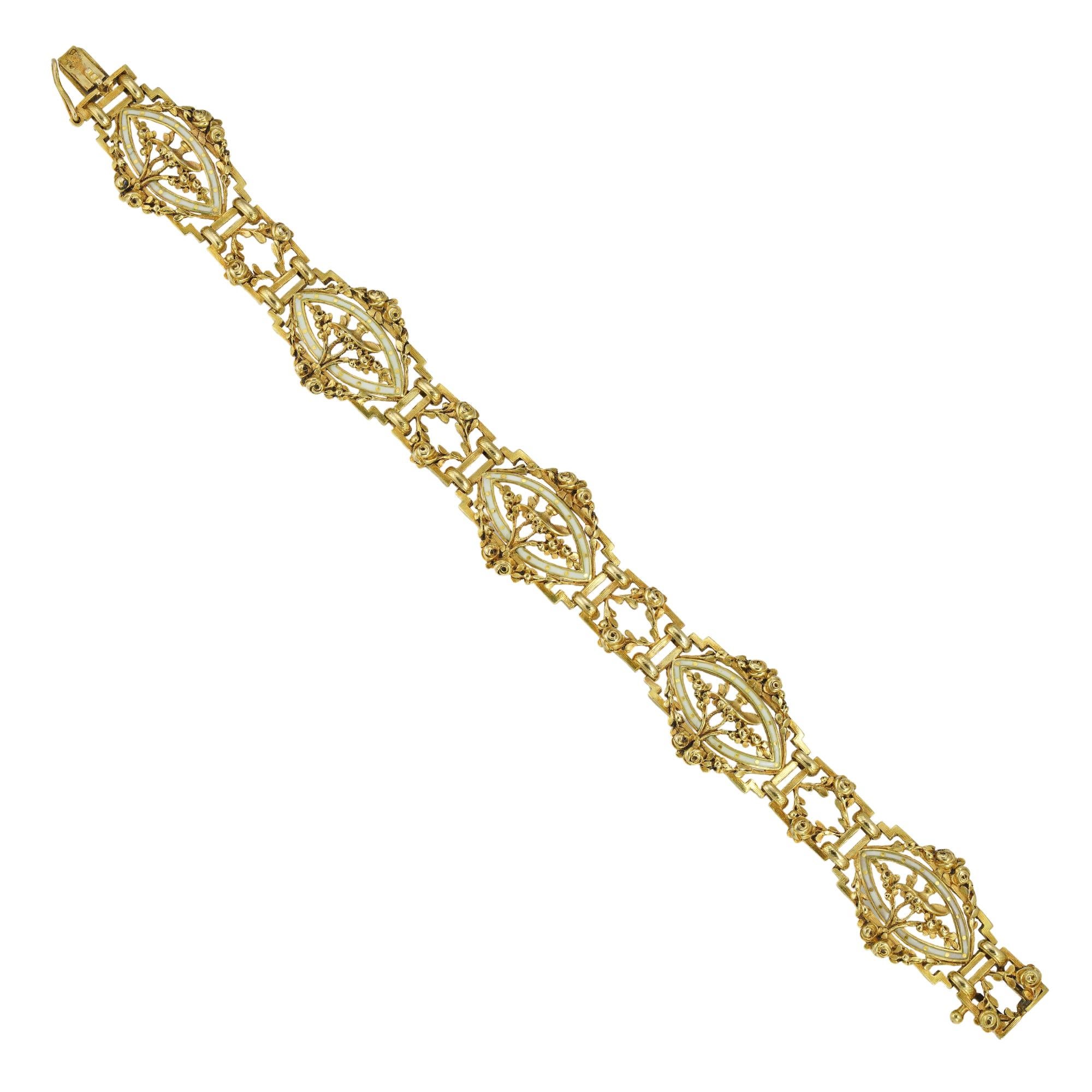 Belle Époque Gold and Enamel Bracelet In Excellent Condition For Sale In London, GB