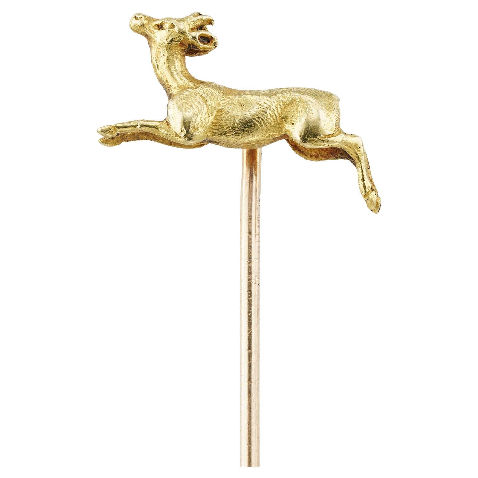 A Belle Époque gold buck stick pin For Sale