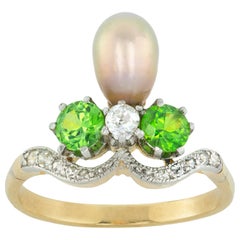 Belle Époque Natural Pearl, Garnet and Diamond Ring