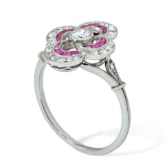 Belle-Époque Ruby and Diamond Cluster Ring