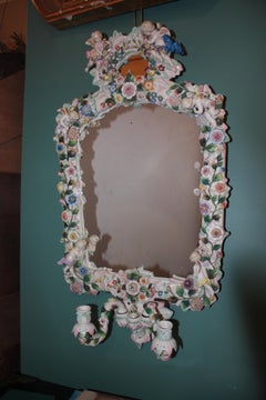 Belle Époque Sitzendorf Porcelain-Mounted Mirror, Encrusted with Flowers