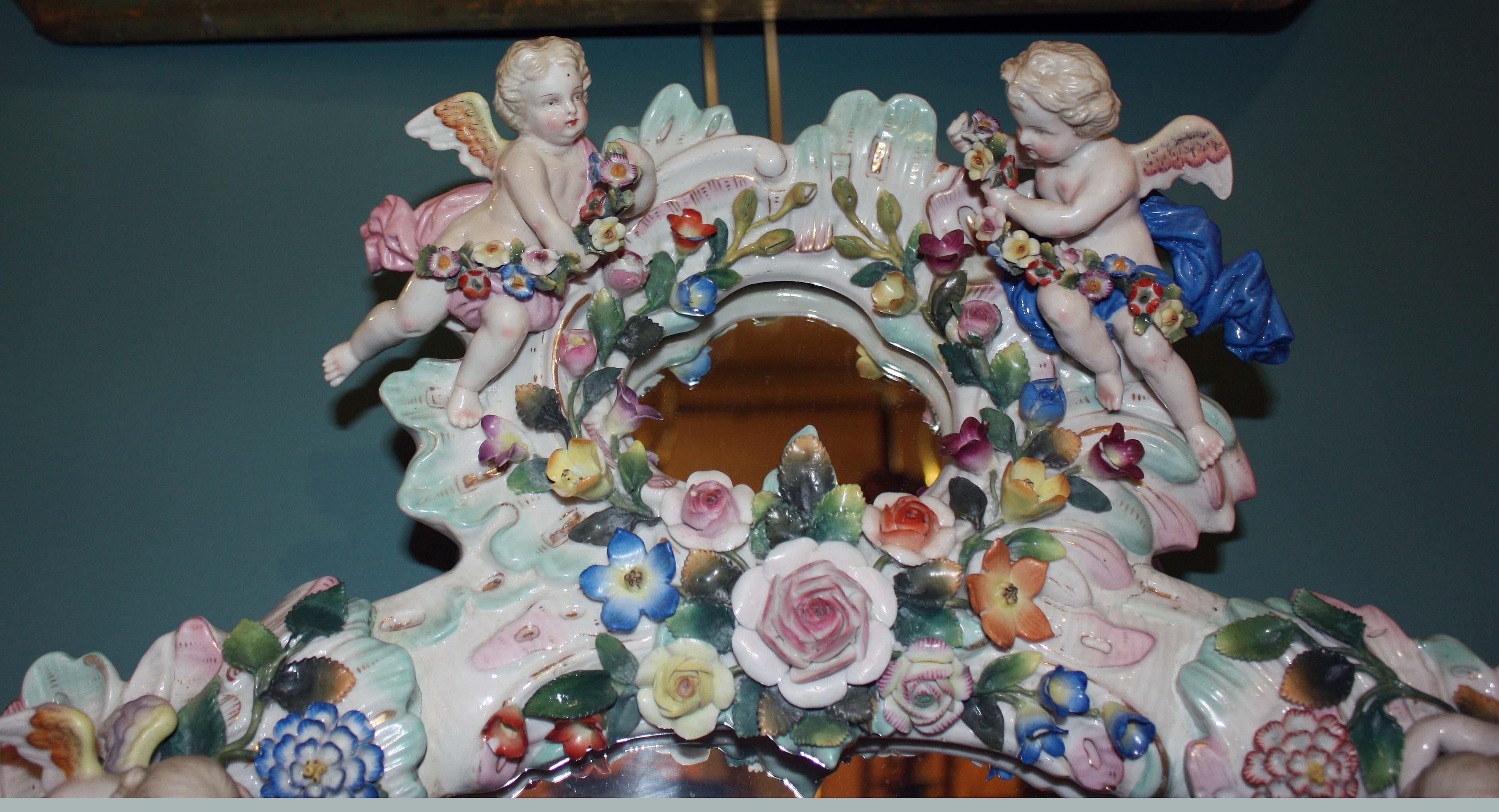 Belle Époque Sitzendorf Porcelain-Mounted Mirror, Encrusted with Flowers For Sale 2