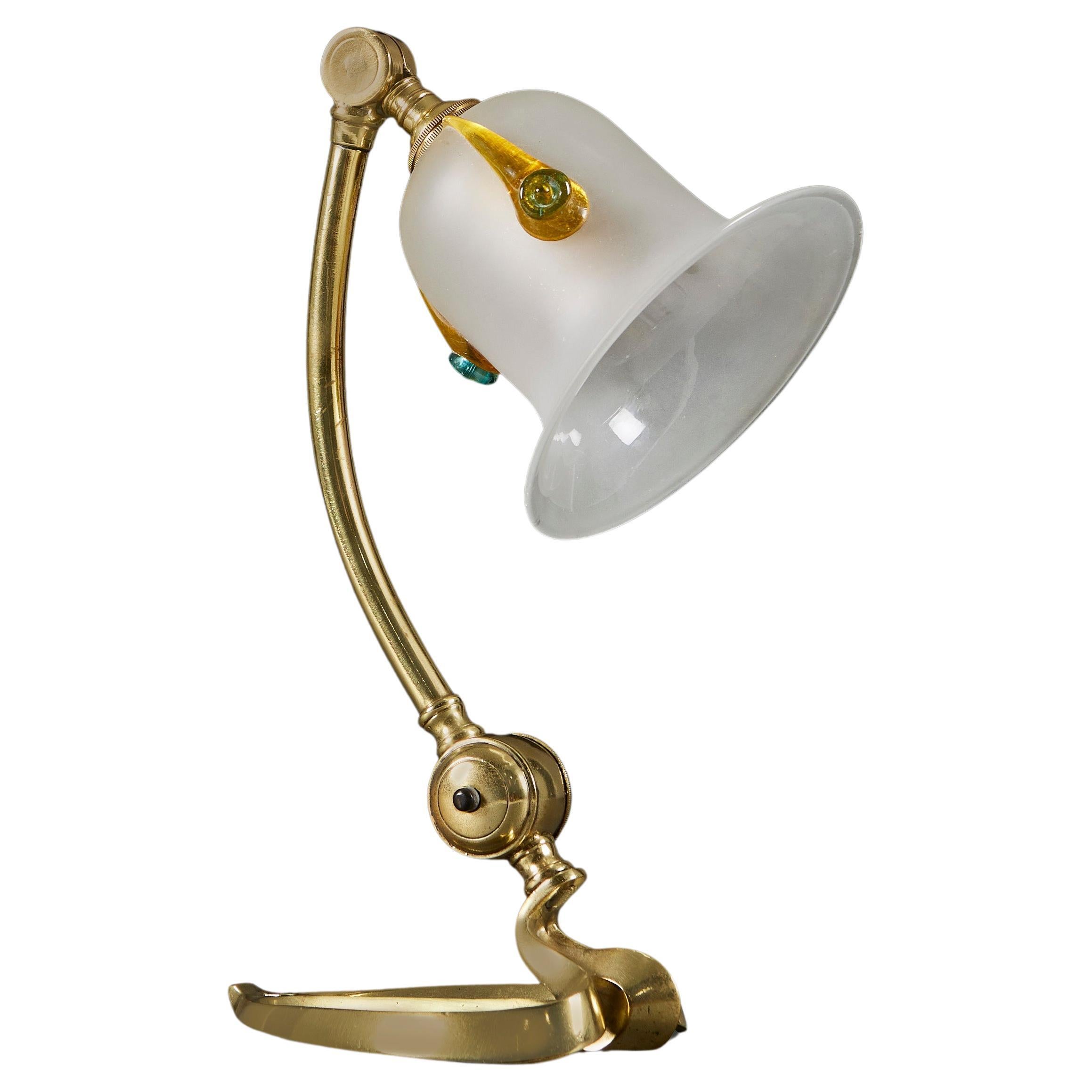 A Benson Brass Desk Lamp With A Murano Glass Shade For Sale