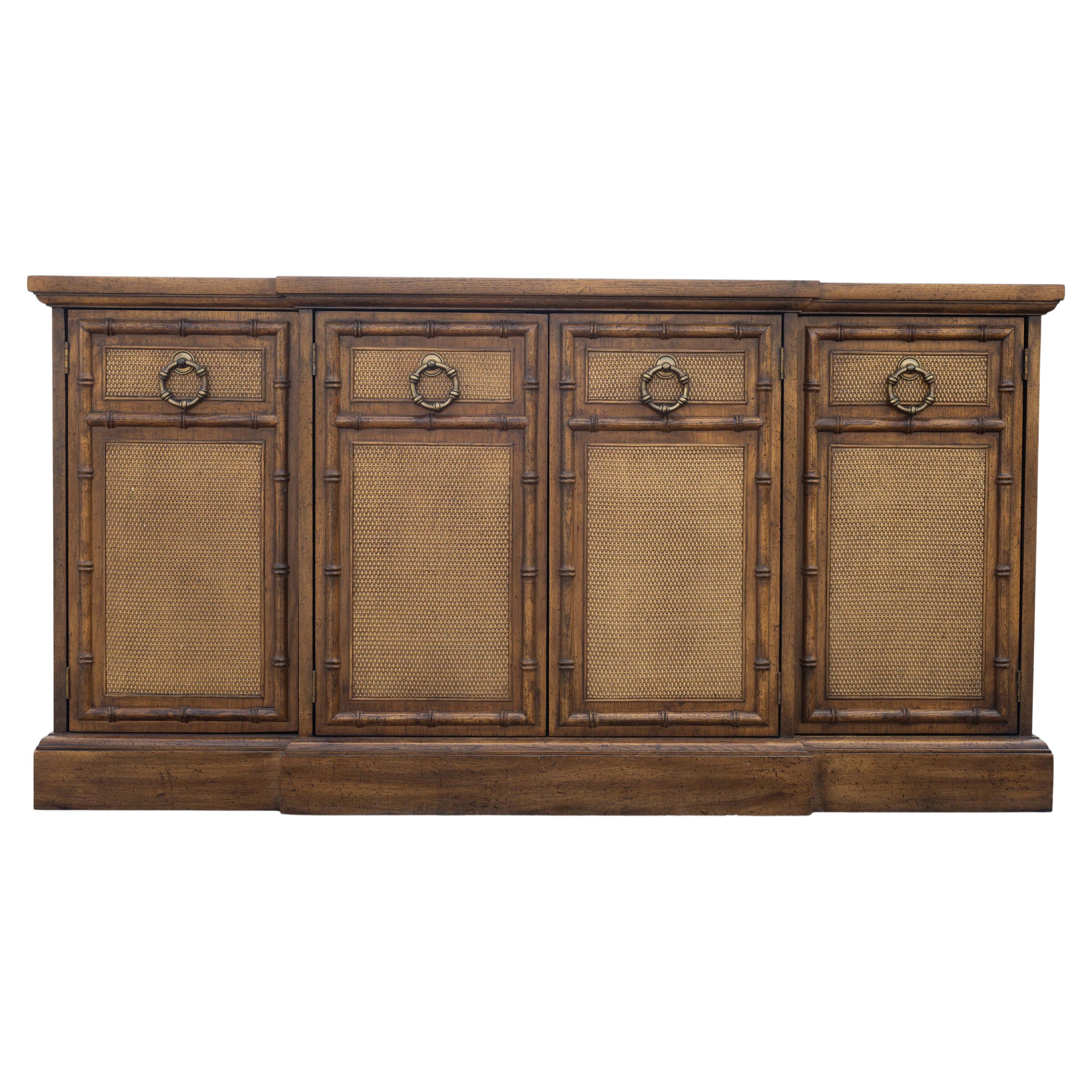 Faux Bamboo Cane And Brass Handled Sideboard by American of Martinsville
