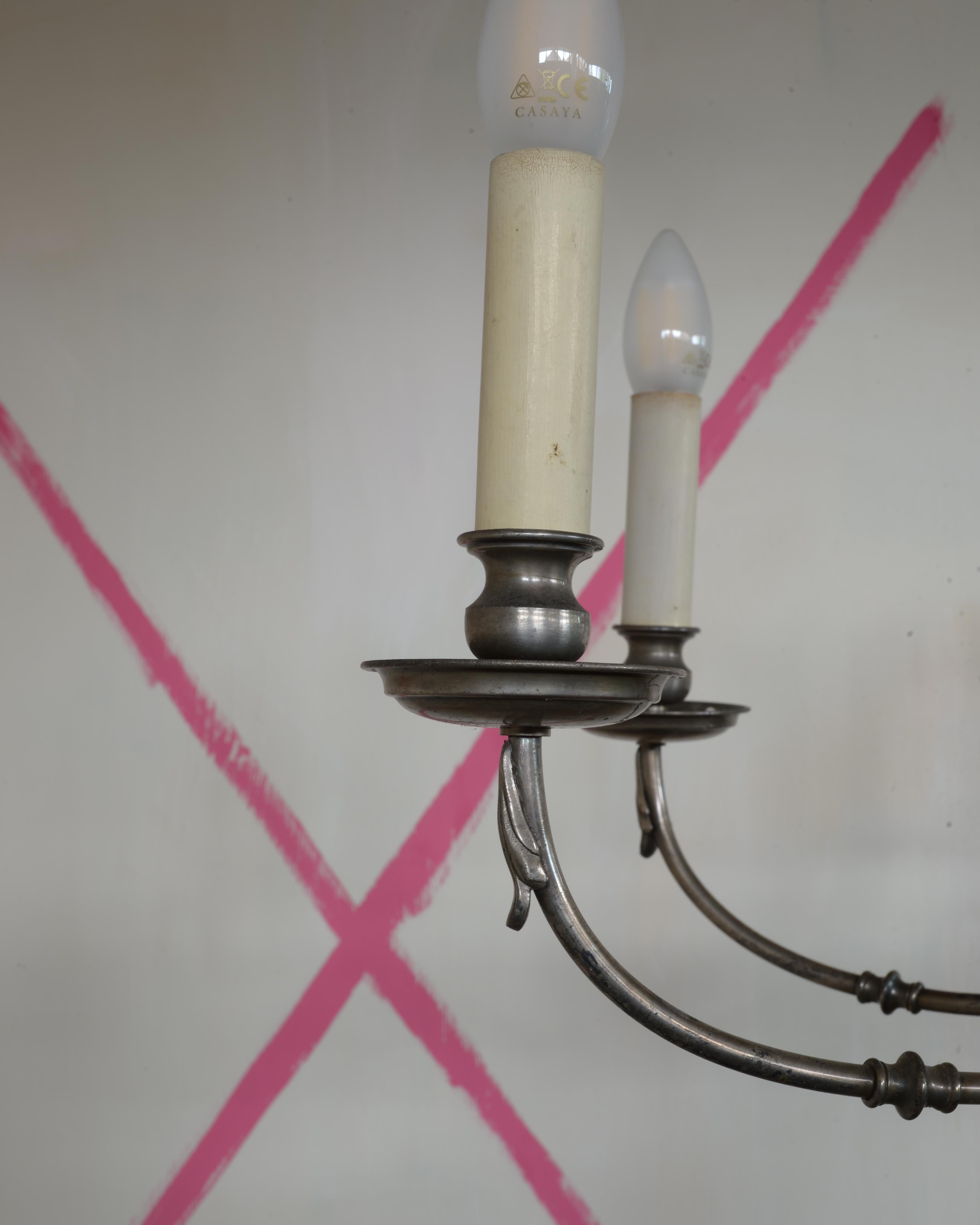 Metallo A Berlin Deko Eight Light Chandelier Made of a Silver Toned Alloy in vendita