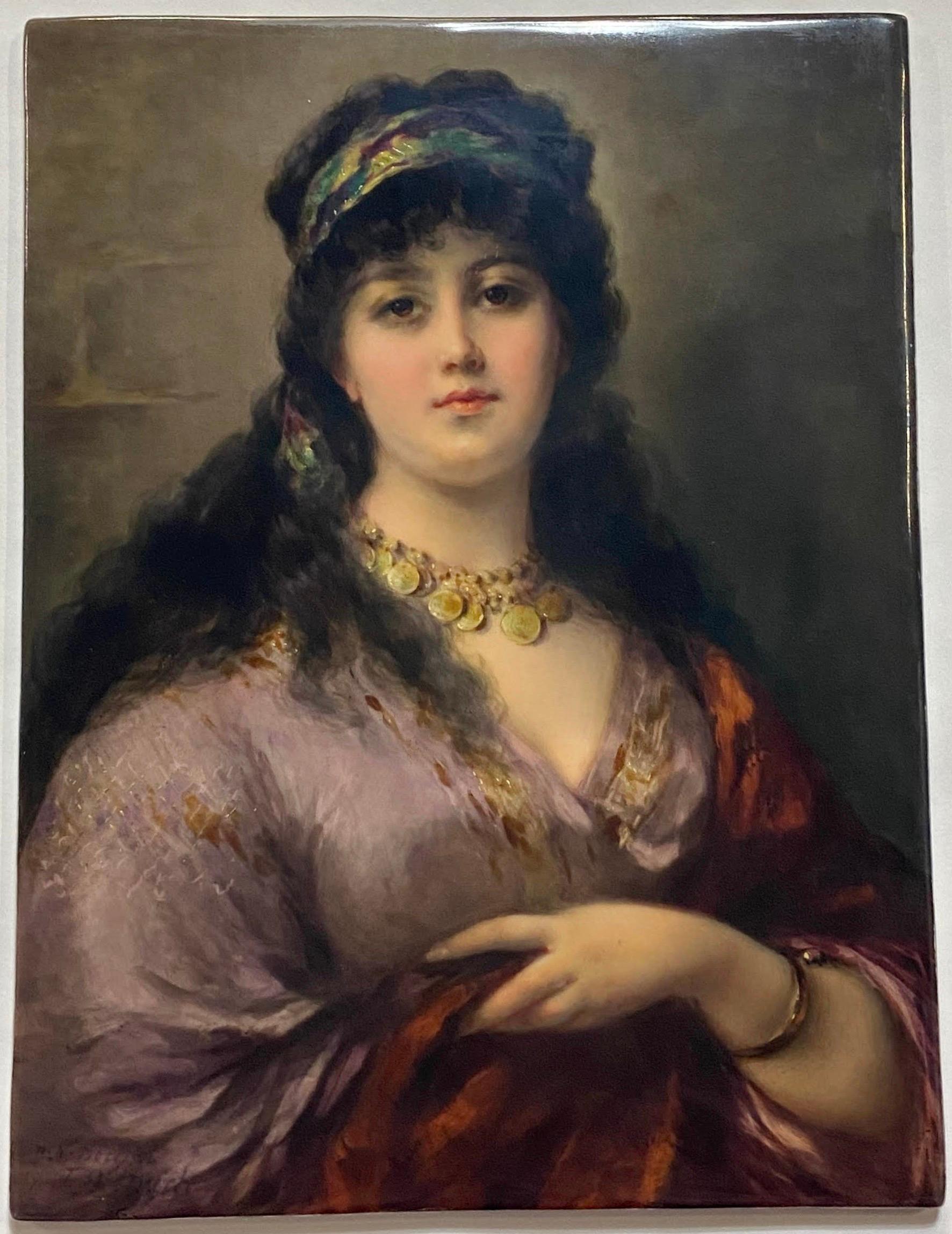 Romantic A Berlin KPM Hand Painted Porcelain Plaque - Biancchina 'The Gipsy Queen'