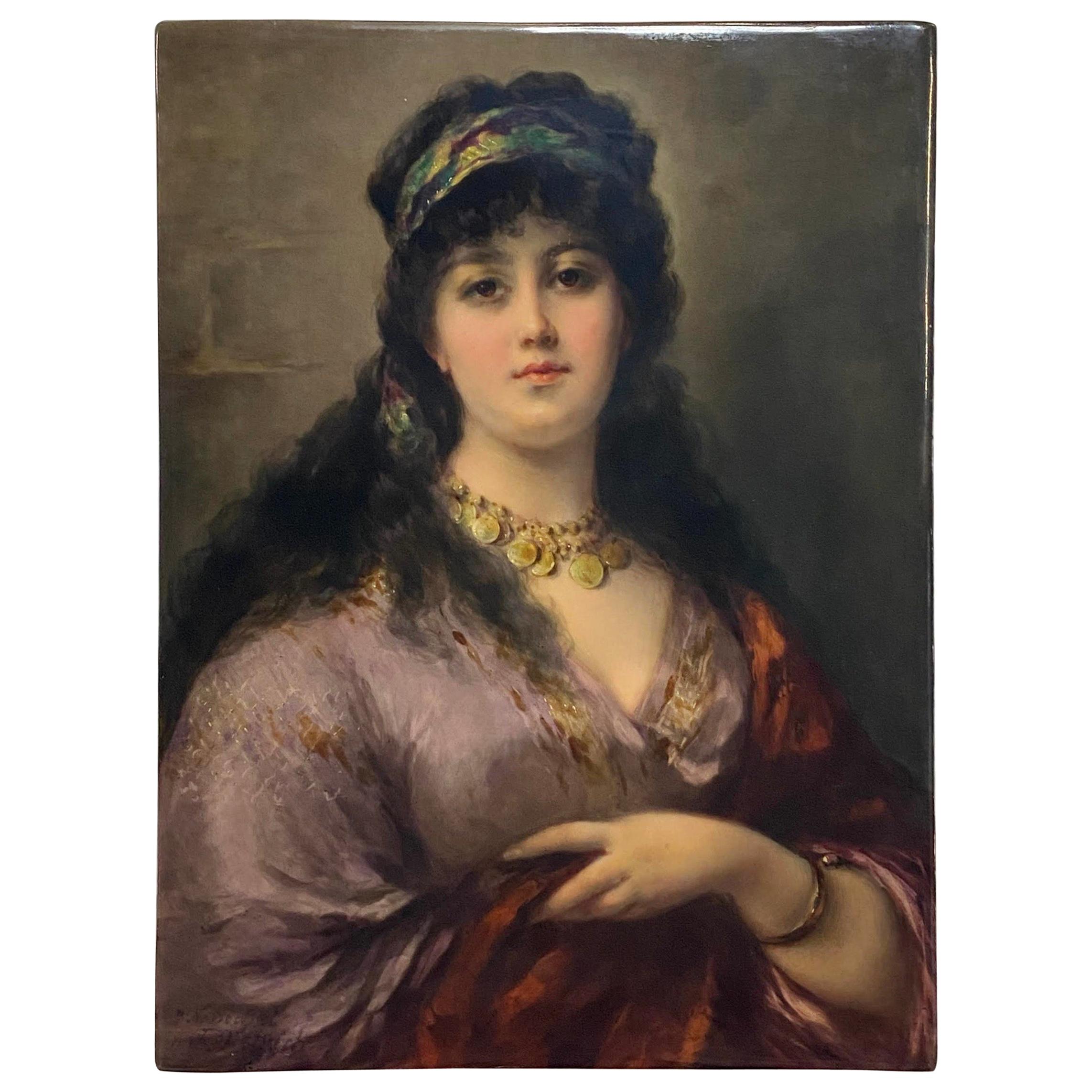 A Berlin KPM Hand Painted Porcelain Plaque - Biancchina 'The Gipsy Queen'