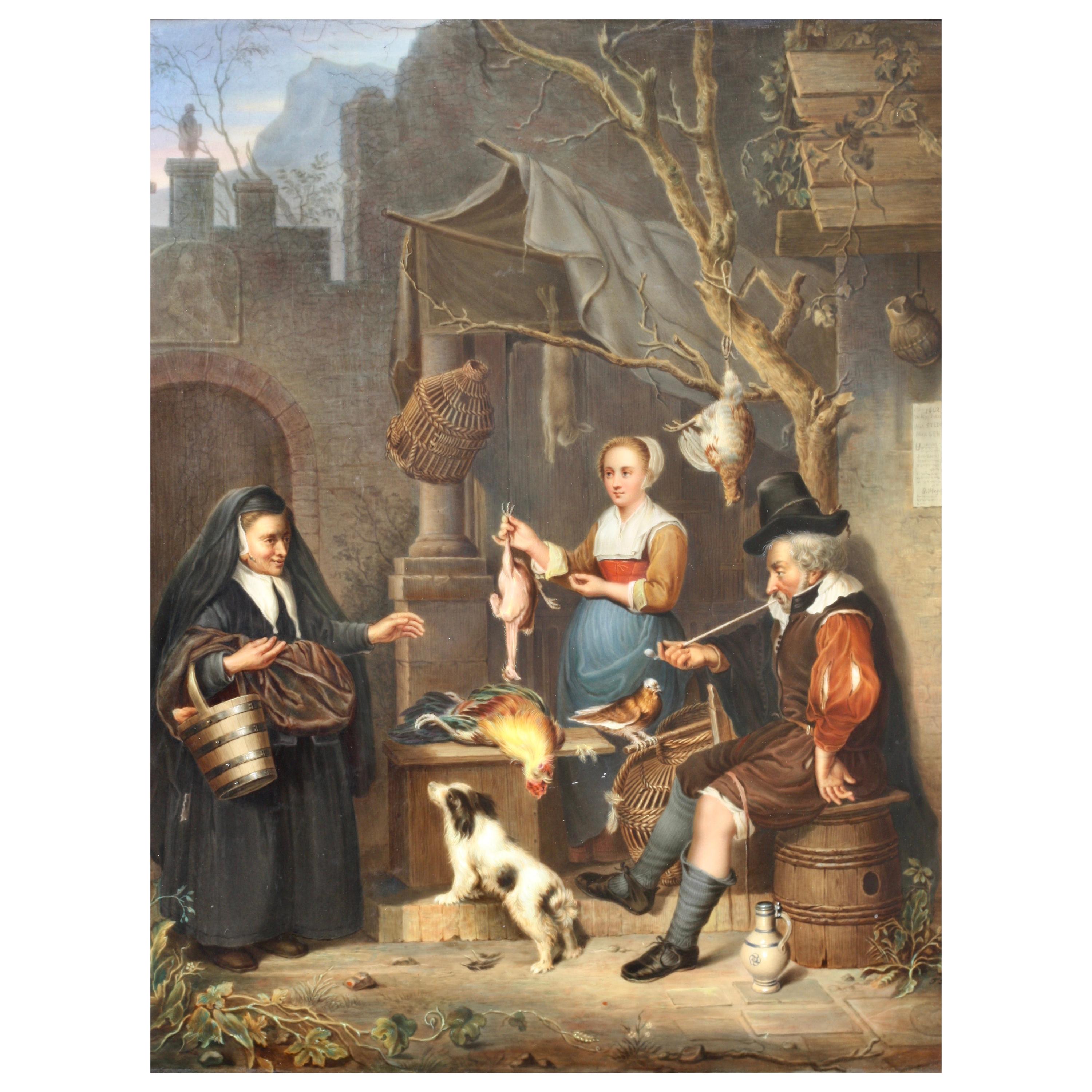 A Berlin 'K.P.M.' Porcelain Plaque, circa 1880 Painted with a Tavern Scene For Sale