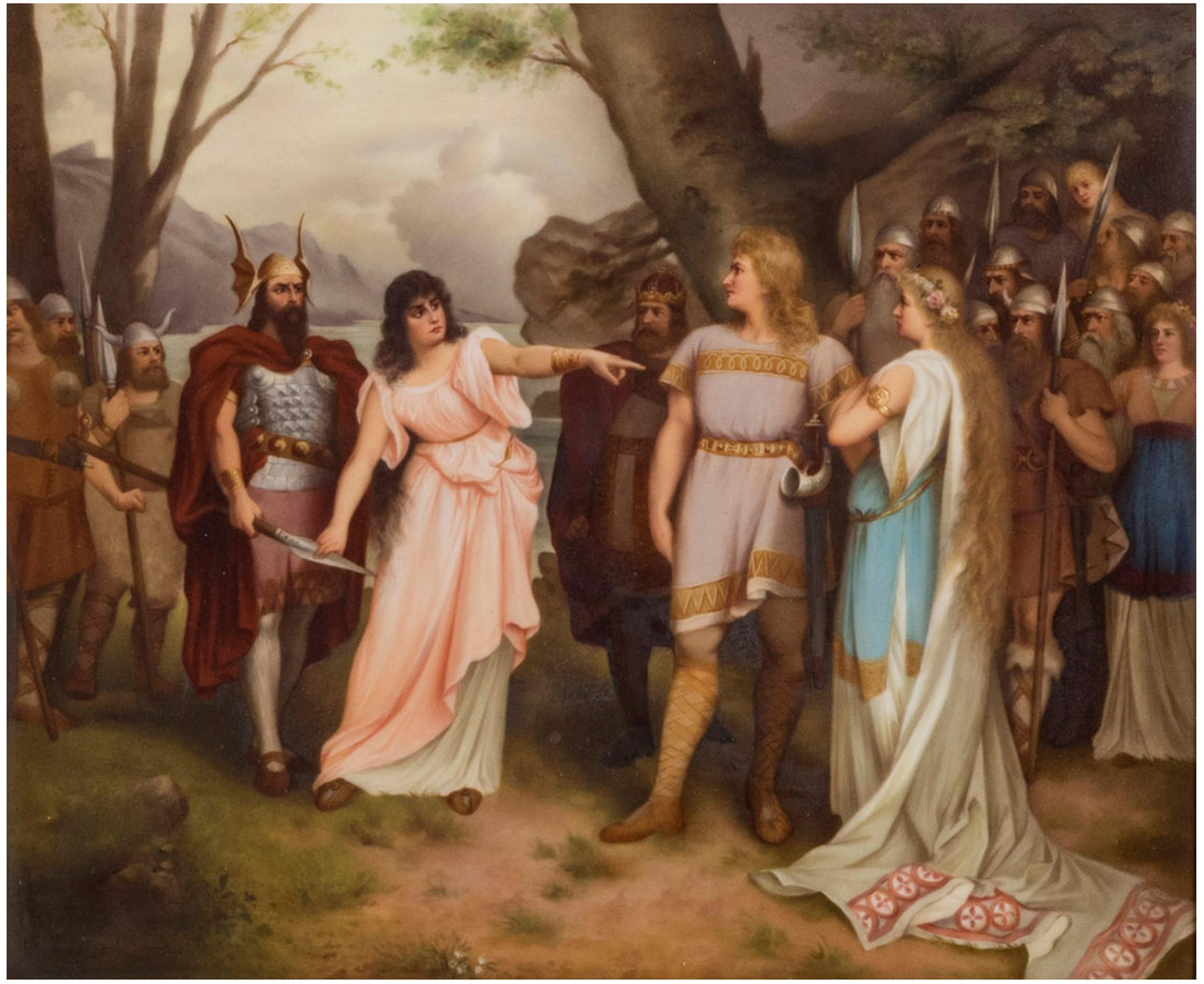 A Berlin (K.P.M.) porcelain plaque, circa 1890 
impressed to verso KPM with sceptre mark 
Size with frame 
Height 17.0 in. (43.18 cm.) 
Width 19.25 in. (48.89 cm.) 
Porcelain sight size 
Height 10.06 in. (25.55 cm.) 
Width 12.37 in. (31.43