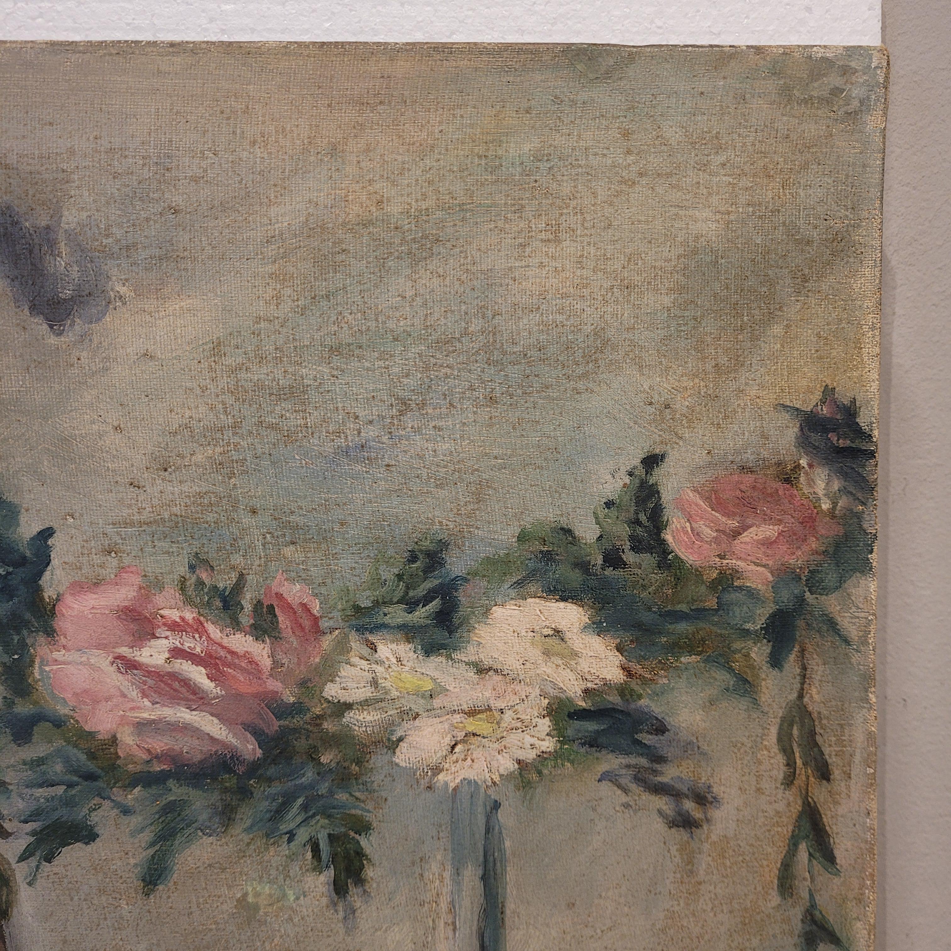 Art Nouveau Pair of oil paintings on canvas of cherubs or little angels playing im Angebot 5