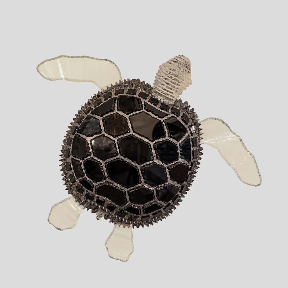 Blue Turtle Brutalist made of rock crystal cut glass on wrought Metal structure completely hand crafted Italian 21 century Art Design. Signed by Artist

* Wired to work to work worldwide
* LED Lighting system
* Turtle can be either diagonal right or