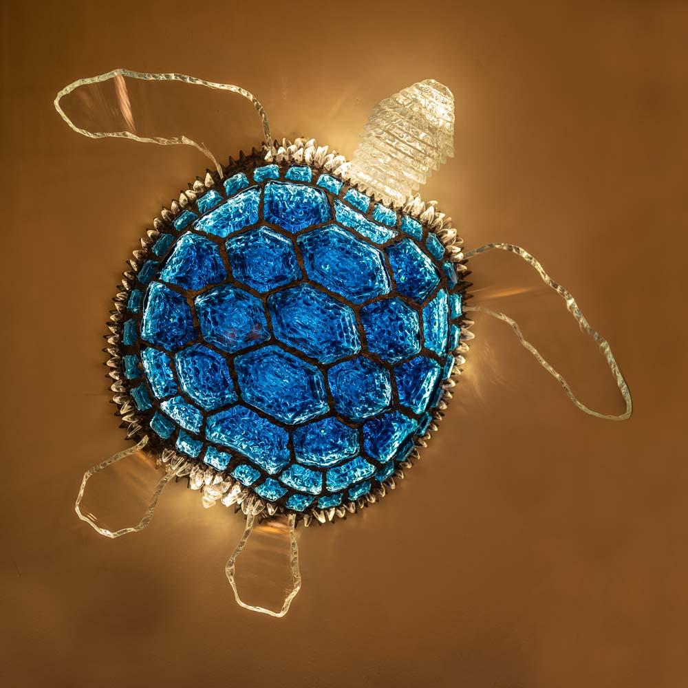Contemporary A Bespoke Blue lighting Glass Turtle sculpture by Campanella For Sale