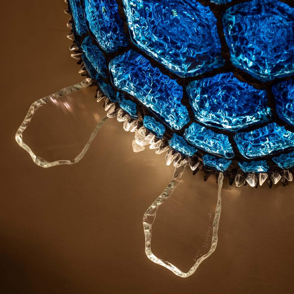 Art Glass A Bespoke Blue lighting Glass Turtle sculpture by Campanella For Sale