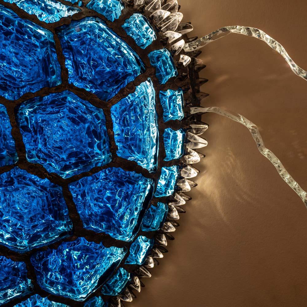 A Bespoke Blue lighting Glass Turtle sculpture by Campanella For Sale 3