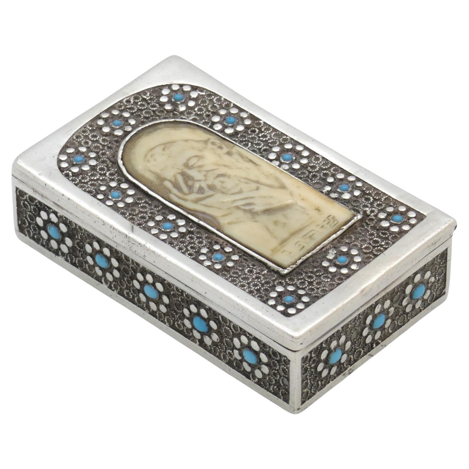 Caja de rapé de plata de Bezalel Jerusalén circa 1910