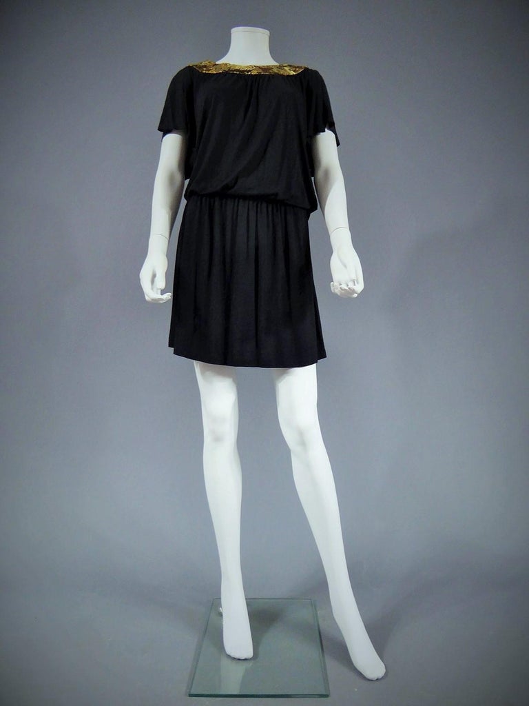 1960s Moss Crepe Black Biba Mini Dress