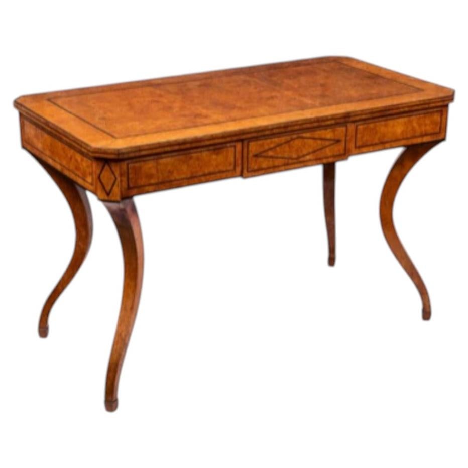 A Biedermeier Burr Maple and Amaranth Sofa Table Mid-19th Century For Sale