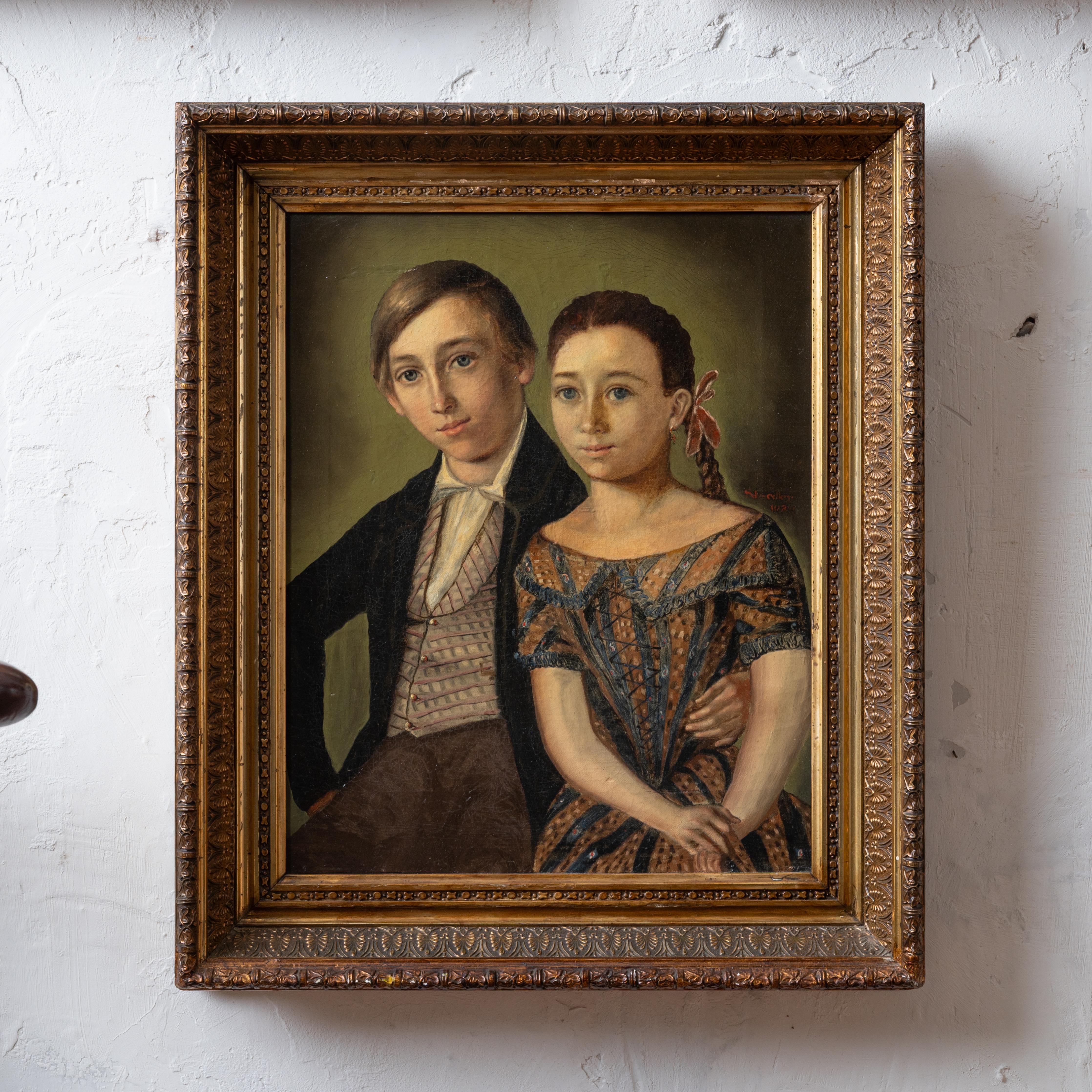 Robert Schwedler
(German, 1816-1887)



A Biedermeier portrait of a brother and sister, signed and dated 1845



canvas: 13 by 15 ½ inches

frame: 17 by 20 inches



