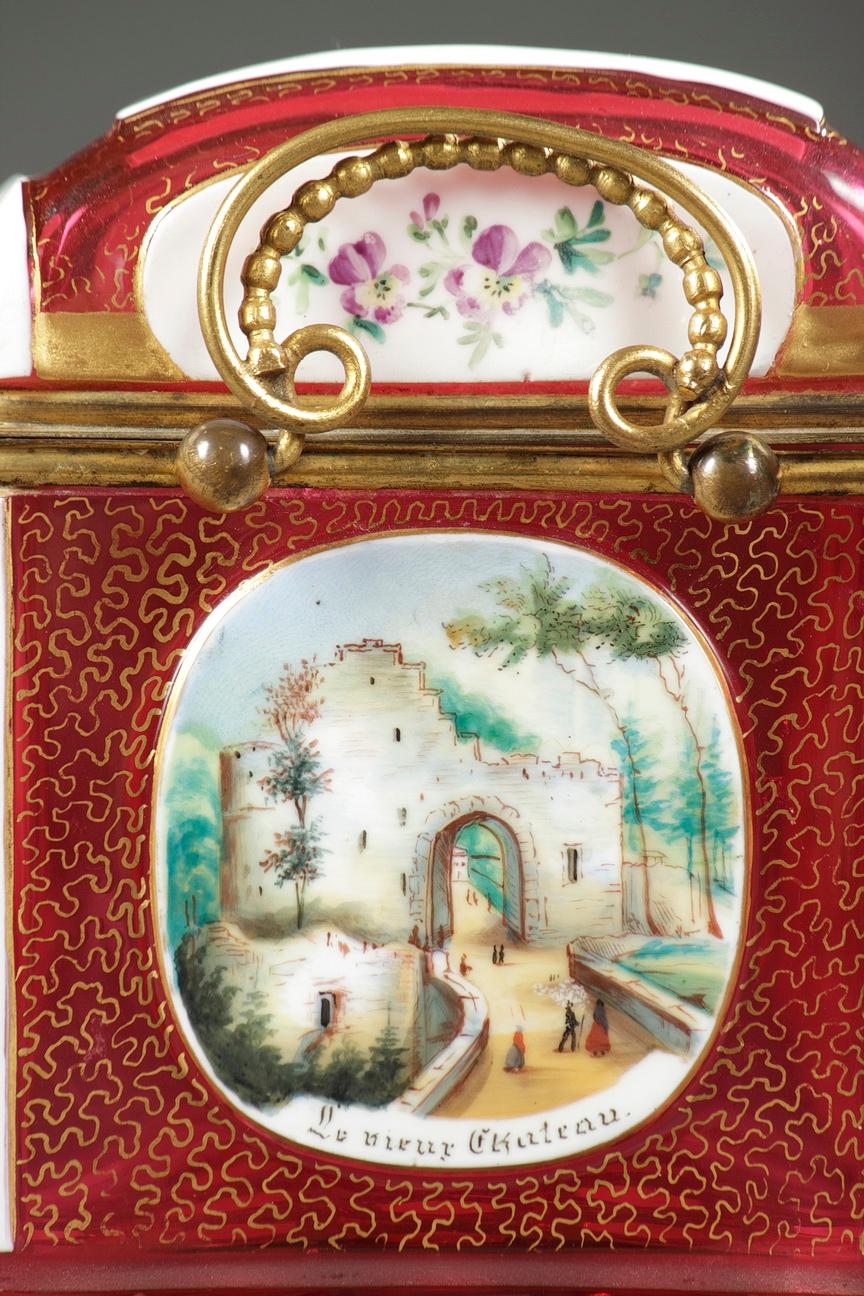 A Biedermeier rectangular casket in Bohemian red overlay glass 5