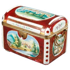 Cofanetto rettangolare Biedermeier in vetro rosso di Boemia