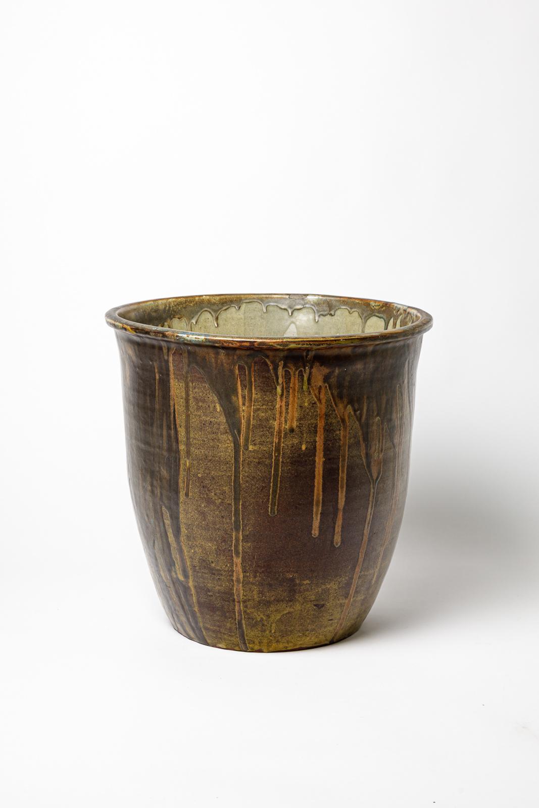 Français Grand cache-pot en céramique à décor de glaçure par Léon Pointu, vers 1920-1930 en vente