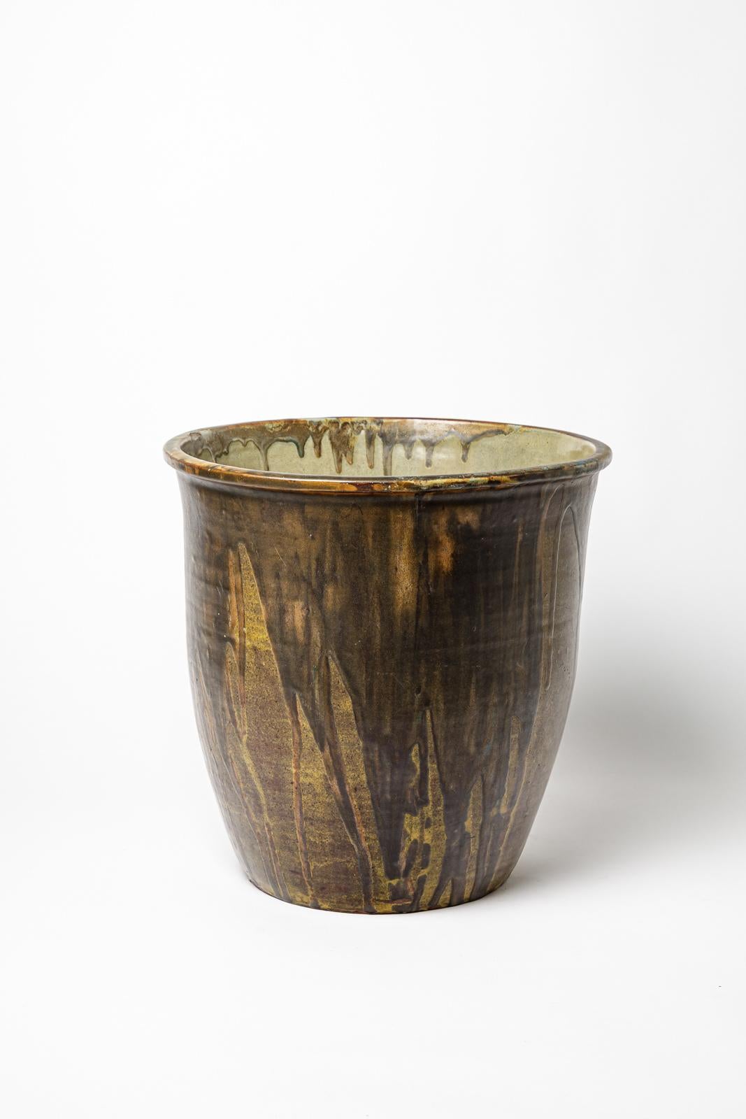 Grand cache-pot en céramique à décor de glaçure par Léon Pointu, vers 1920-1930 Excellent état - En vente à Saint-Ouen, FR