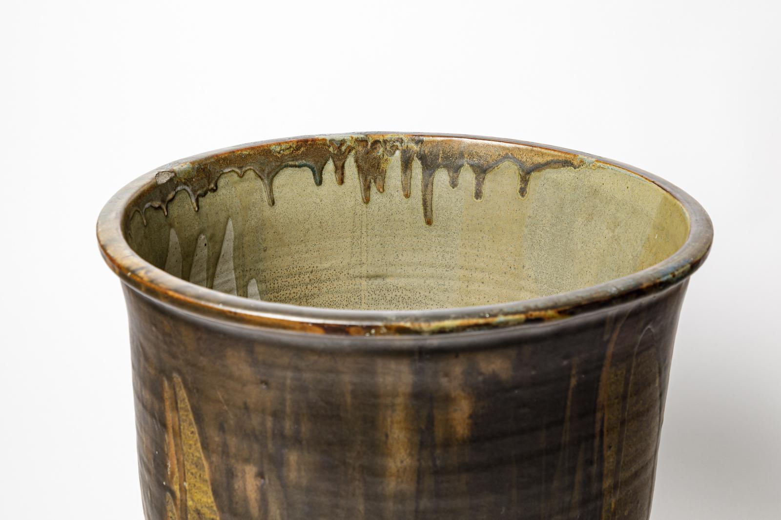 20ième siècle Grand cache-pot en céramique à décor de glaçure par Léon Pointu, vers 1920-1930 en vente
