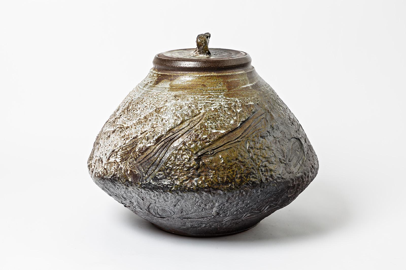 Beaux-Arts Grande vaso coperto in ceramica di Alain Gaudebert, Vers 1990 in vendita