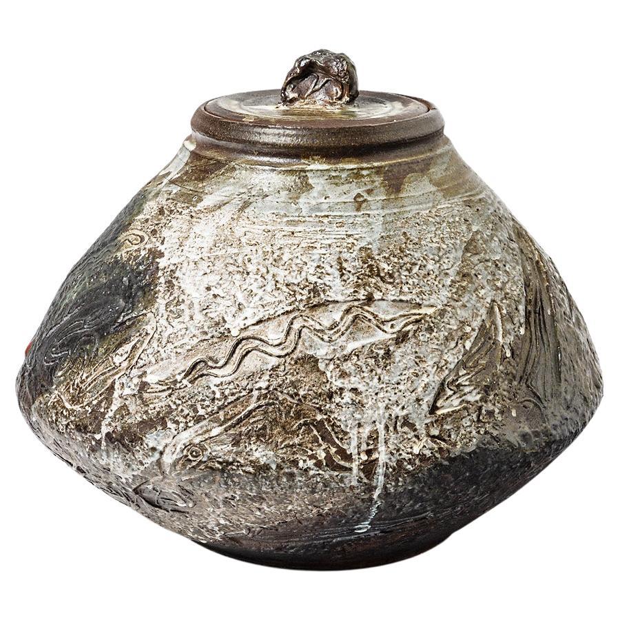 Big Ceramic Covered Jar by Alain Gaudebert, Vers 1990 For Sale