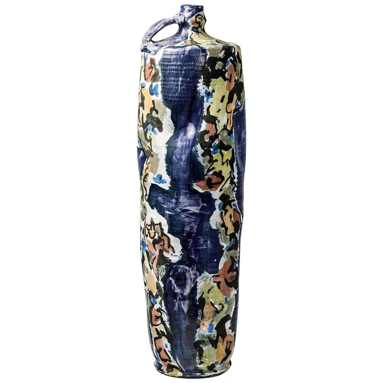 Grande jarre en céramique décorée de glaçures par Michel Lanos (1926-2005)