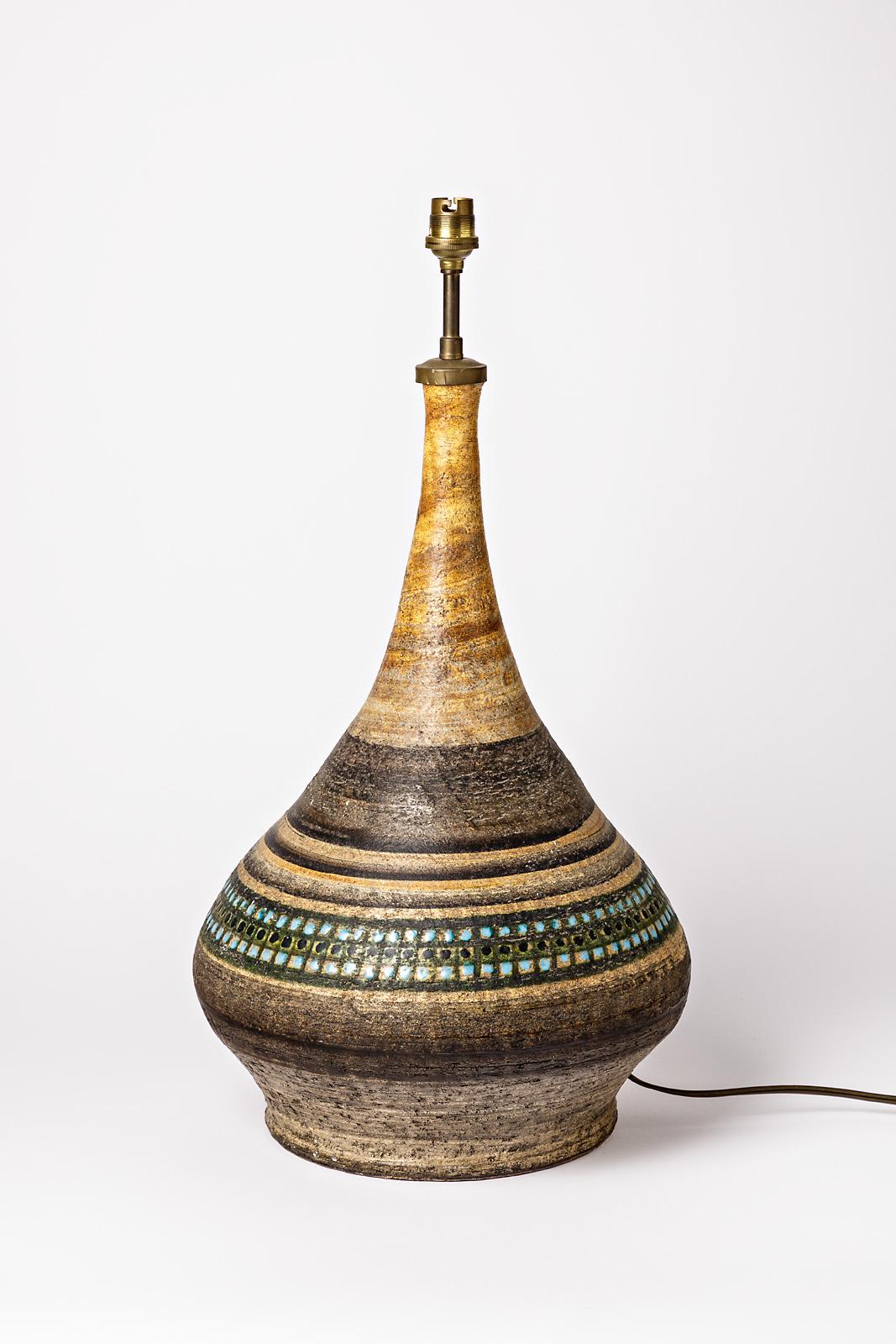 Beaux Arts Big Ceramic Lamp Attributed to Raphael Giarusso, to Vallauris, circa 1960-1970 For Sale